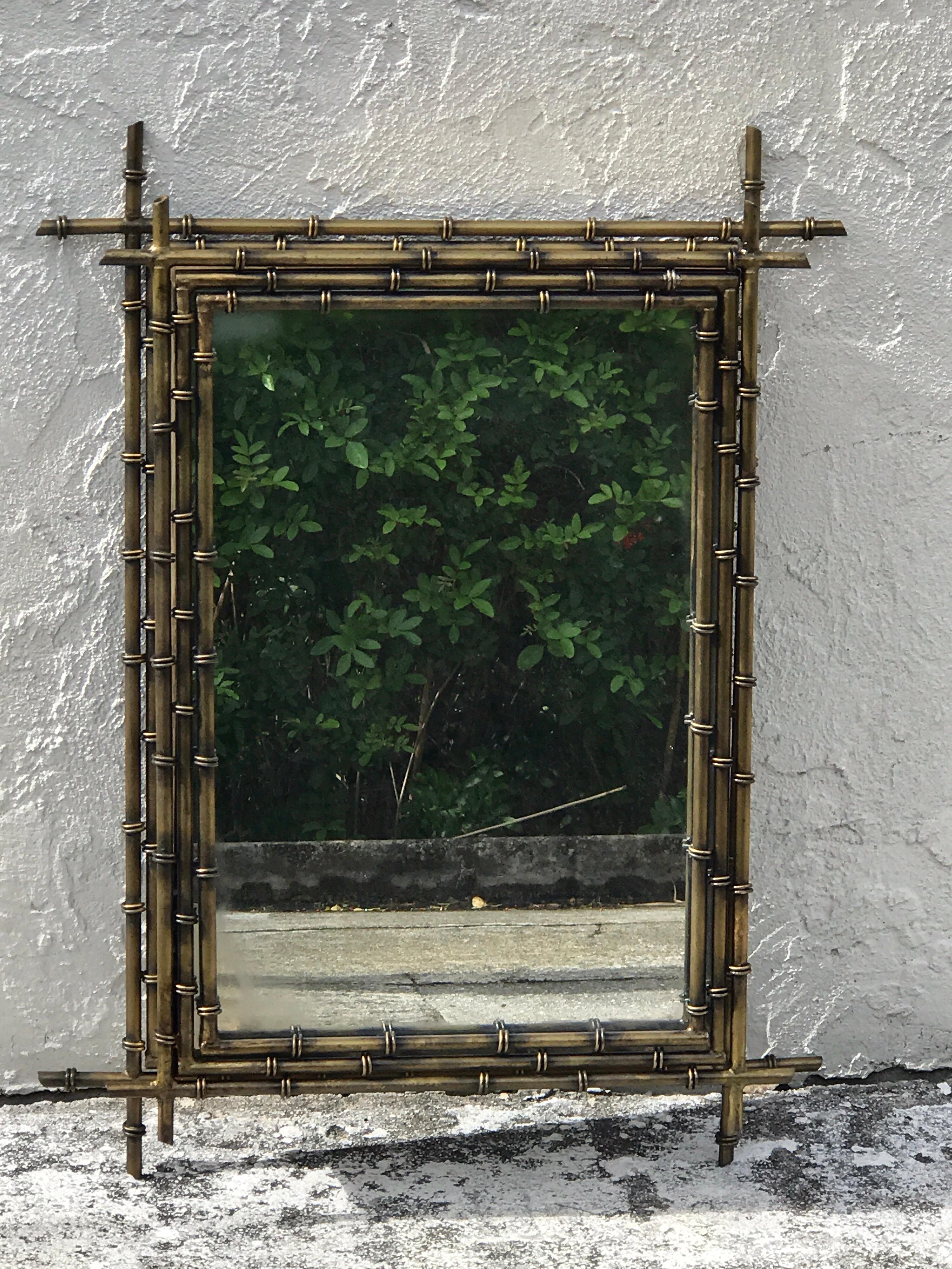 Patinated Gilt Metal Faux Bamboo Mirror