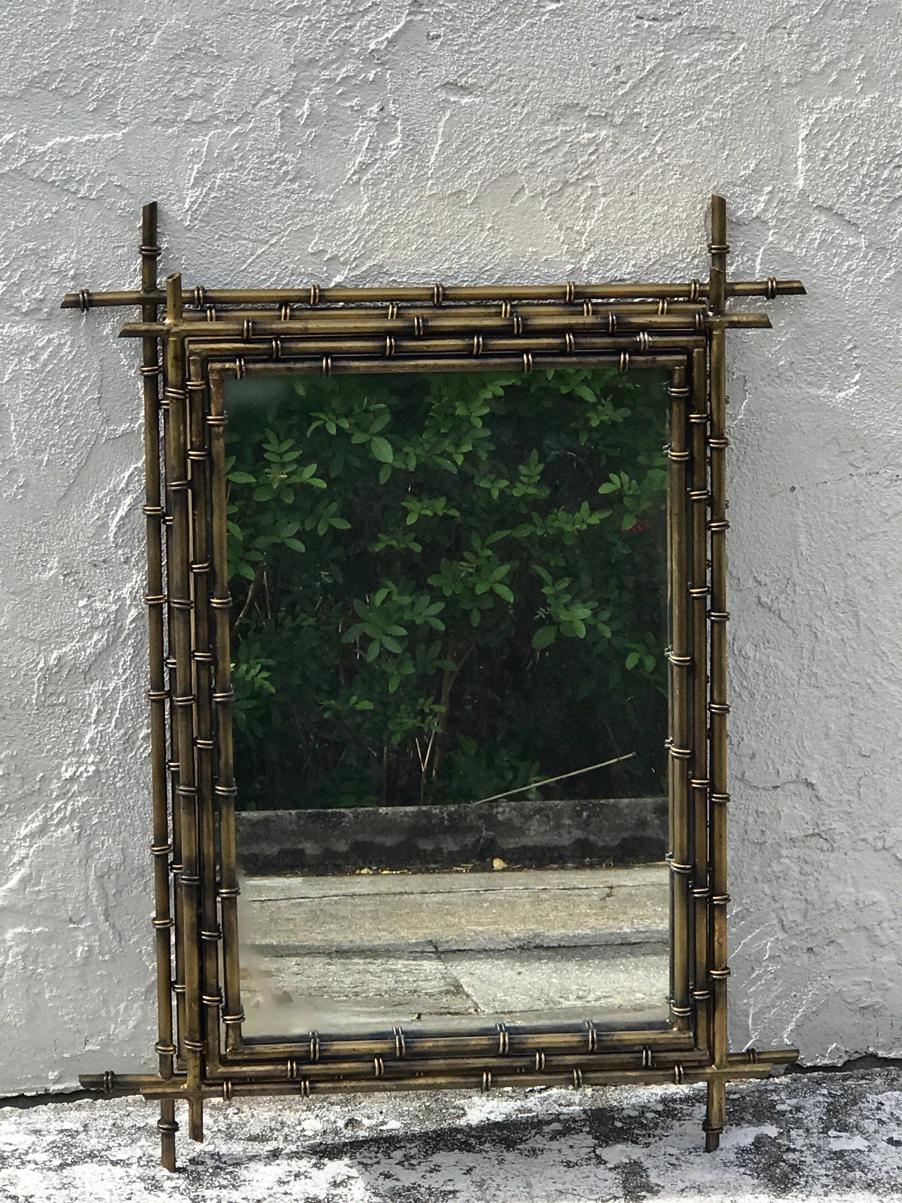 Gilt Metal Faux Bamboo Mirror In Good Condition In West Palm Beach, FL