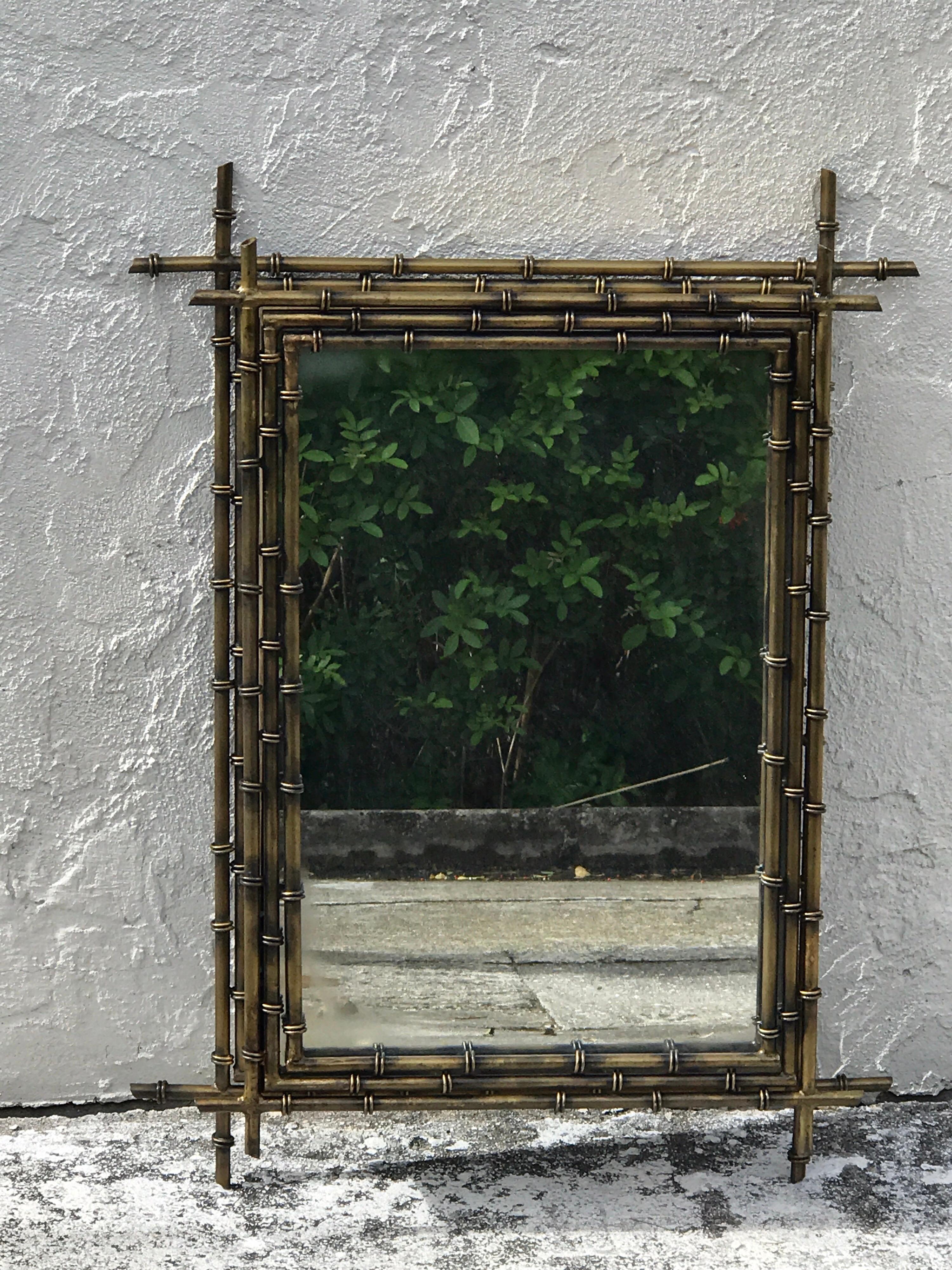 20th Century Gilt Metal Faux Bamboo Mirror