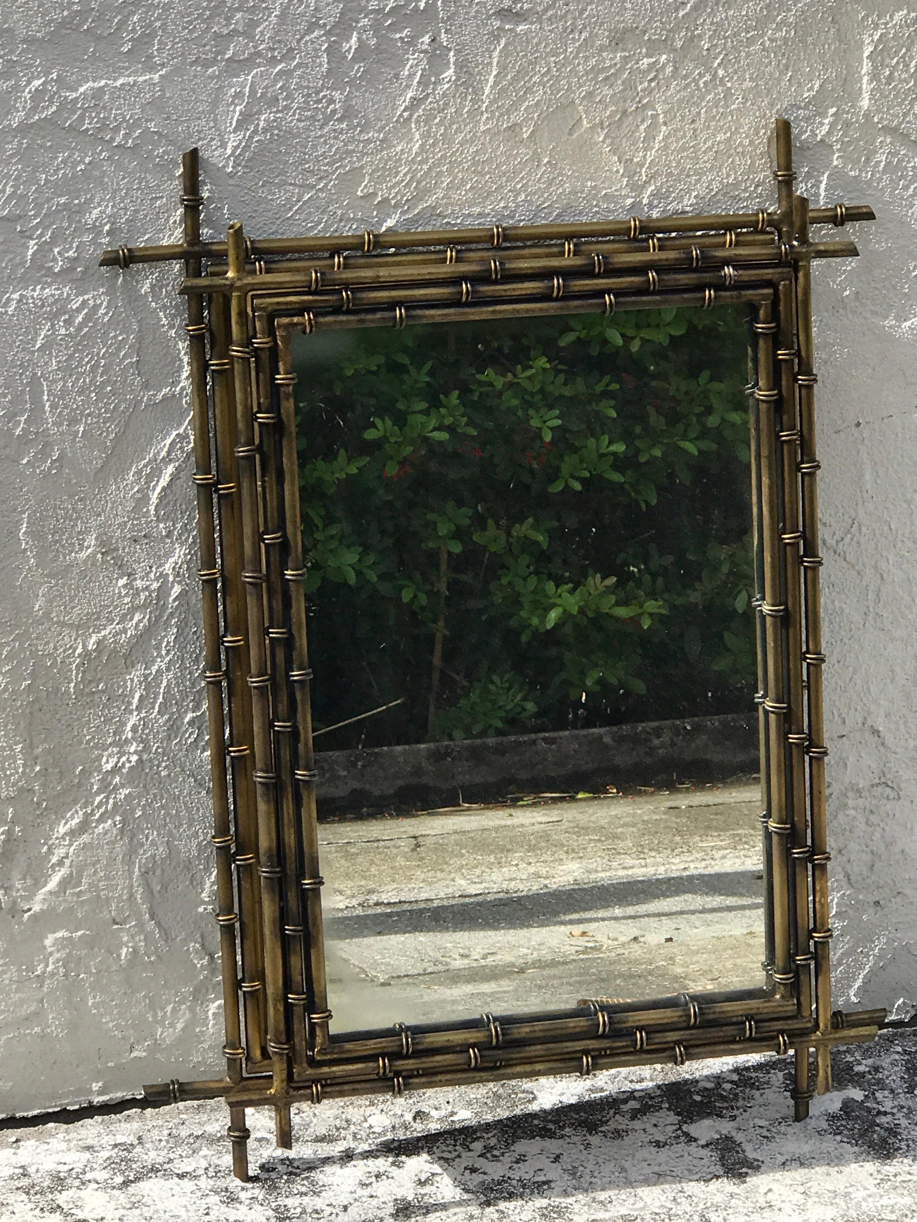 Gilt Metal Faux Bamboo Mirror 1