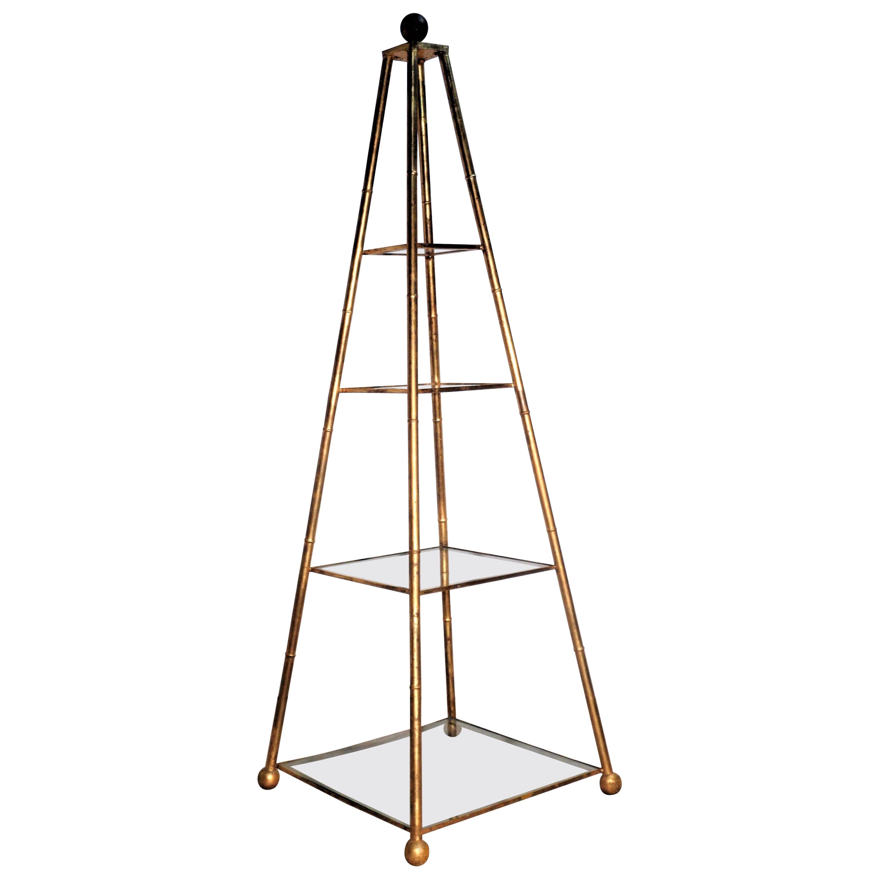 Gilt Metal Faux Bamboo Obelisk Etagere, Circa 1960