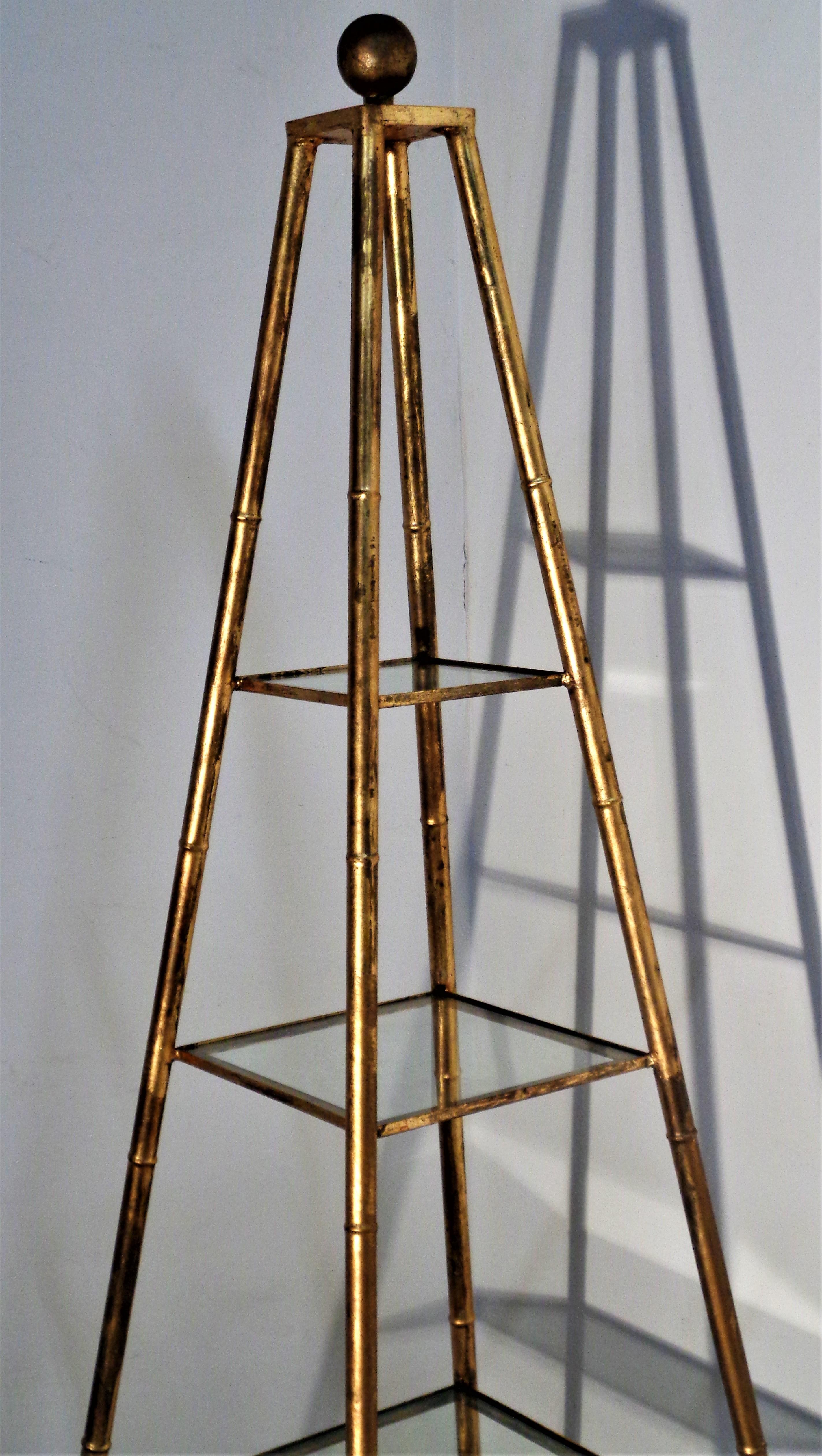 Gilt Metal Faux Bamboo Obelisk Etagere, Circa 1960 9