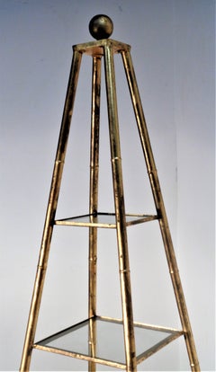 Gilt Metal Faux Bamboo Obelisk Etagere, Circa 1960