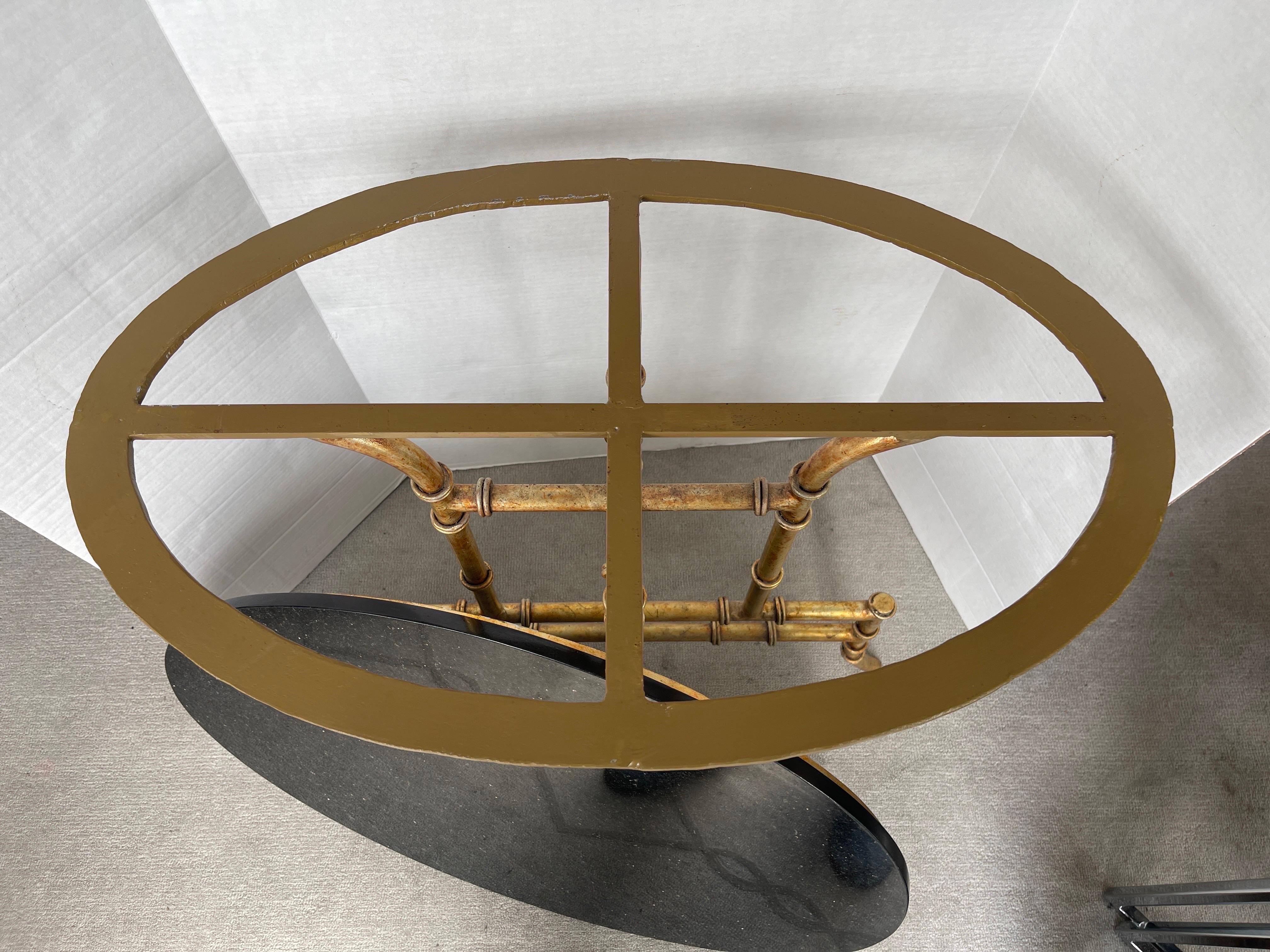 Gilt Metal Faux Bamboo $& Oval Granite Top Table For Sale 4