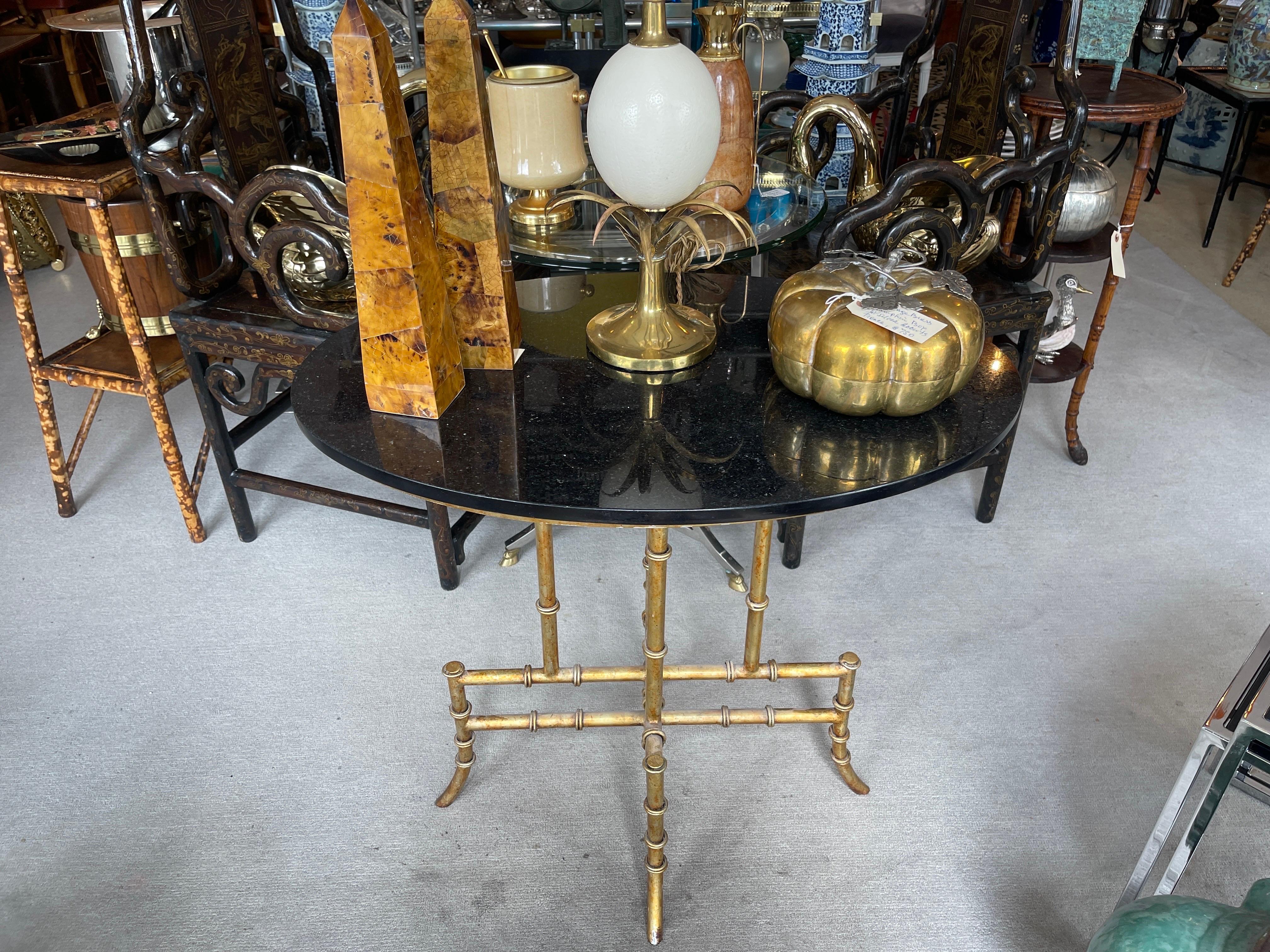Gilt Metal Faux Bamboo $& Oval Granite Top Table For Sale 5