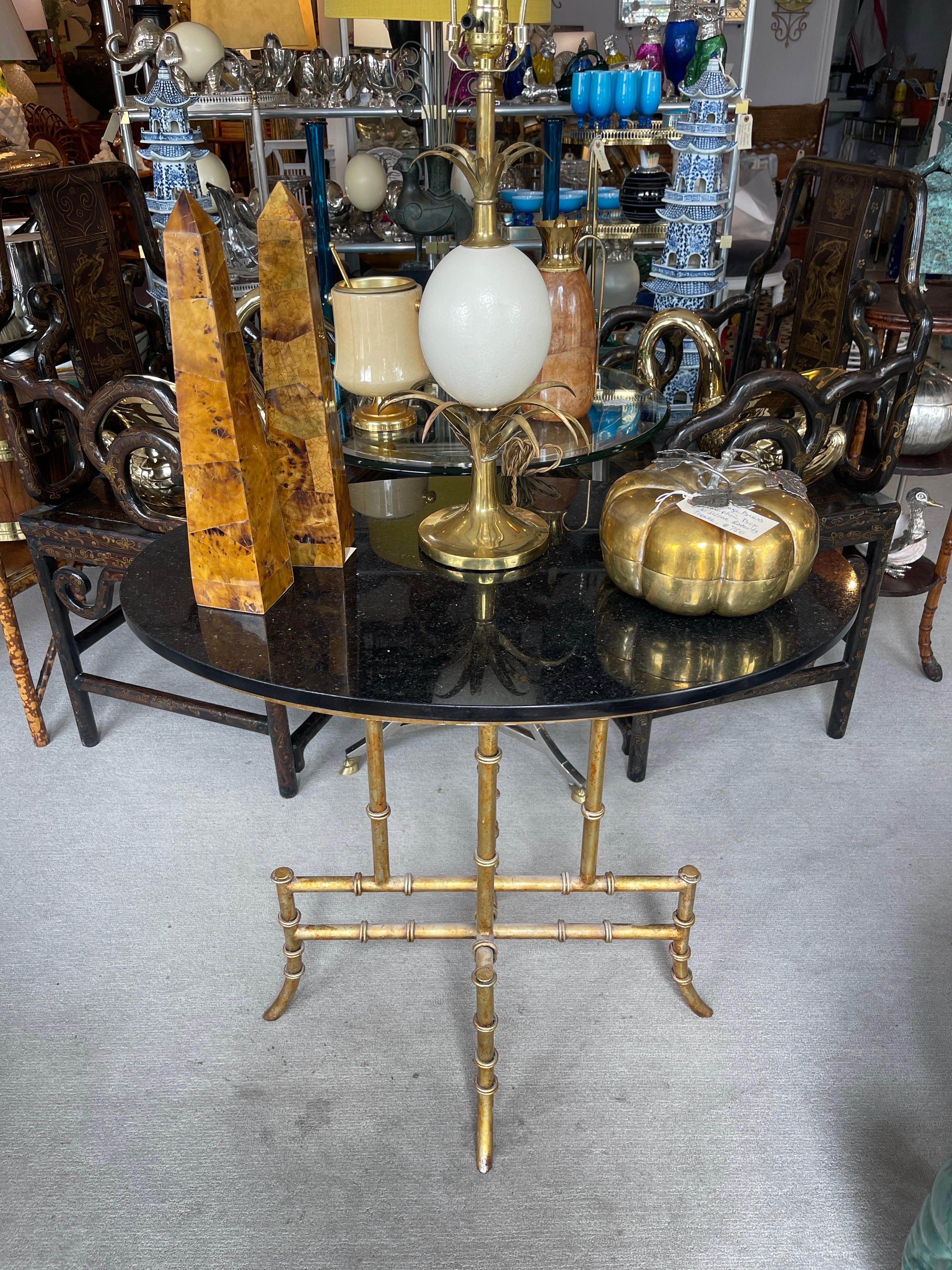 Gilt Metal Faux Bamboo $& Oval Granite Top Table For Sale 6