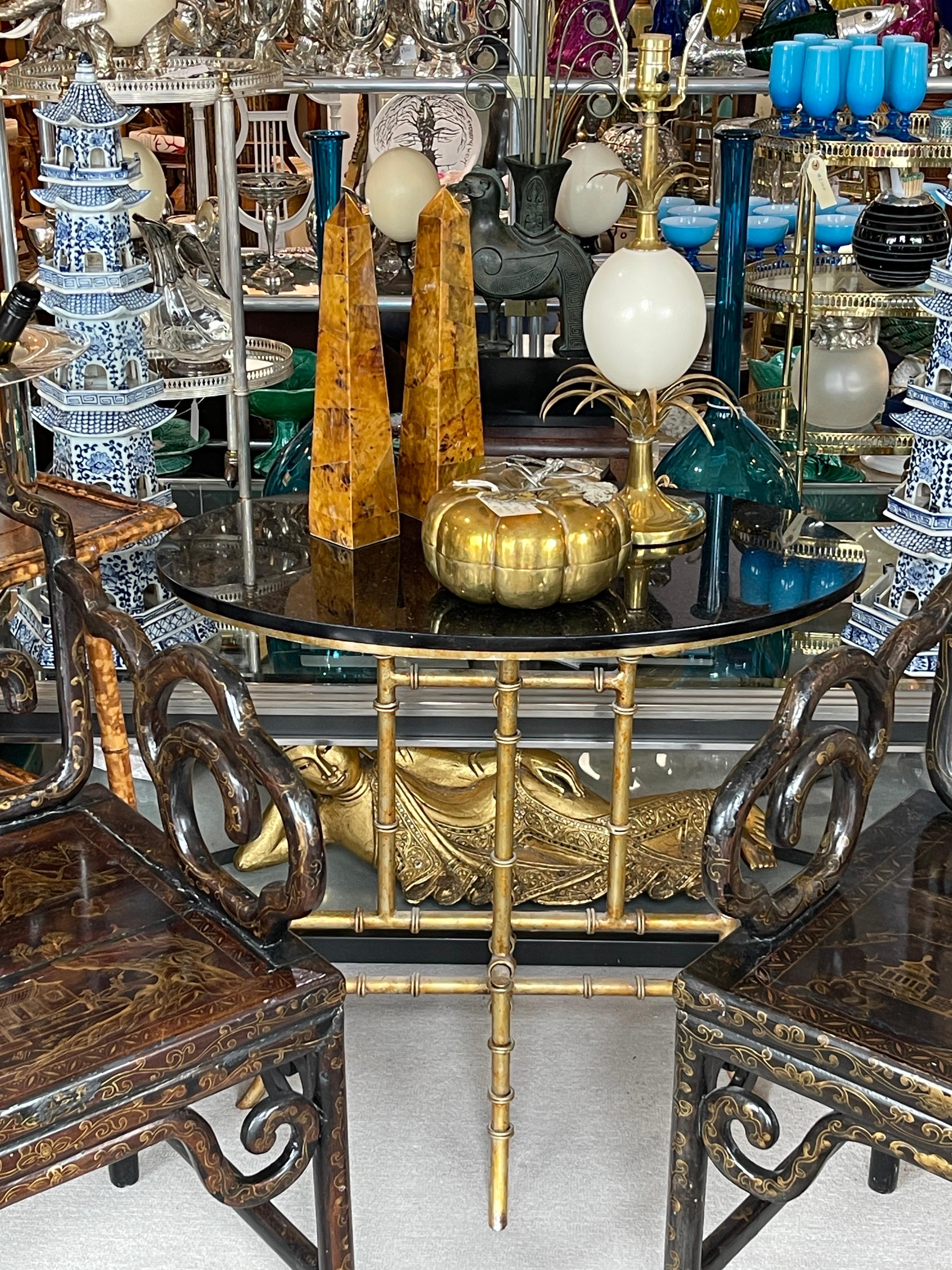 Gilt Metal Faux Bamboo $& Oval Granite Top Table For Sale 7