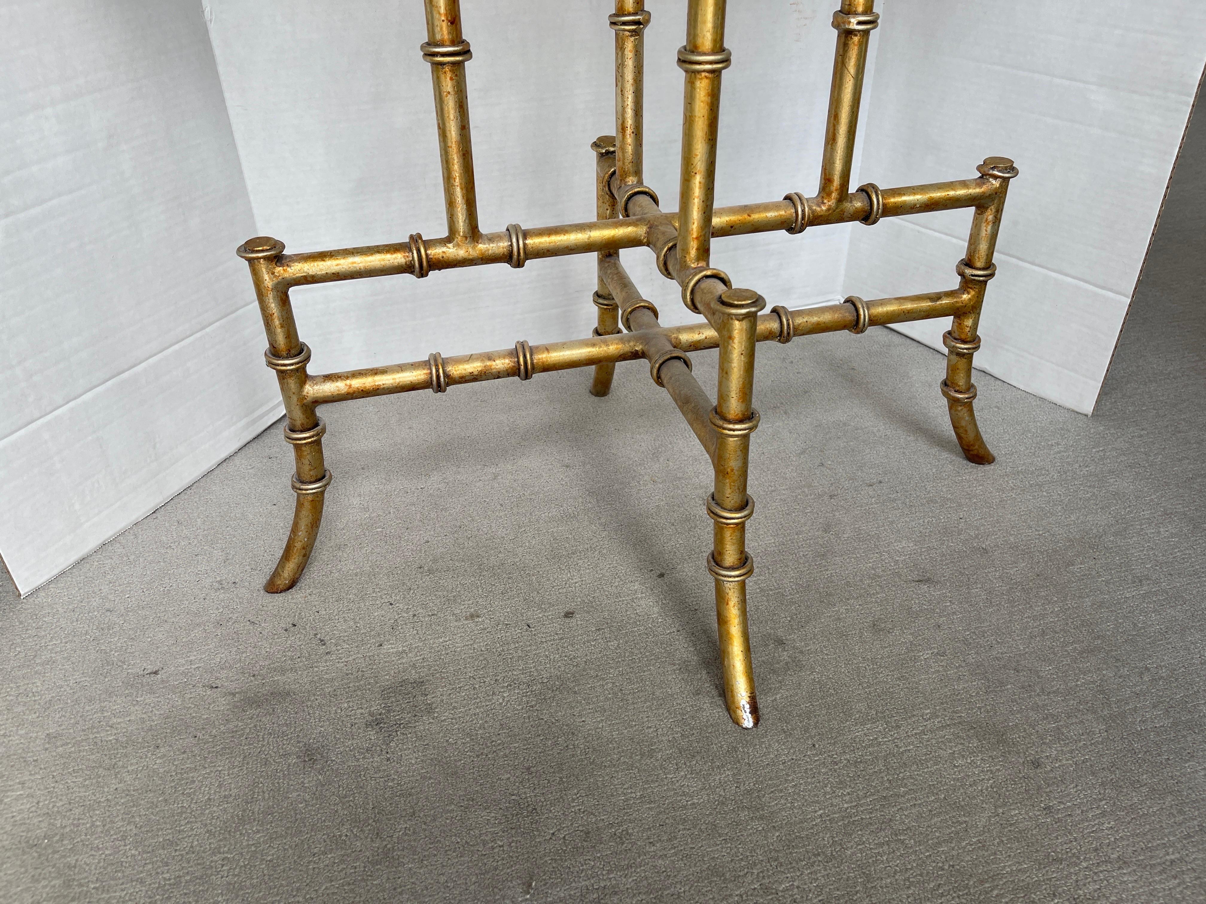 Mid-Century Modern Gilt Metal Faux Bamboo $& Oval Granite Top Table For Sale