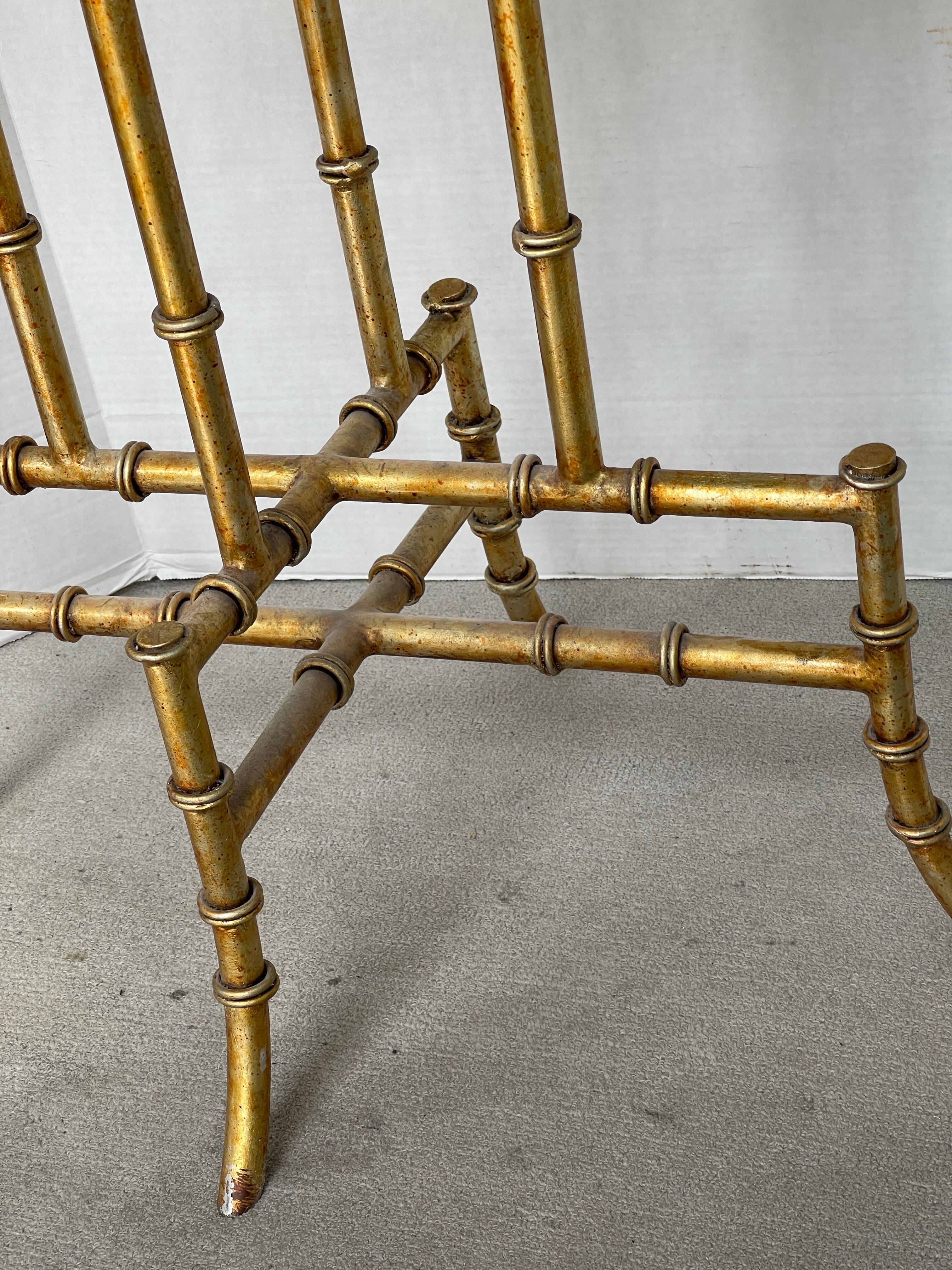 Italian Gilt Metal Faux Bamboo $& Oval Granite Top Table For Sale