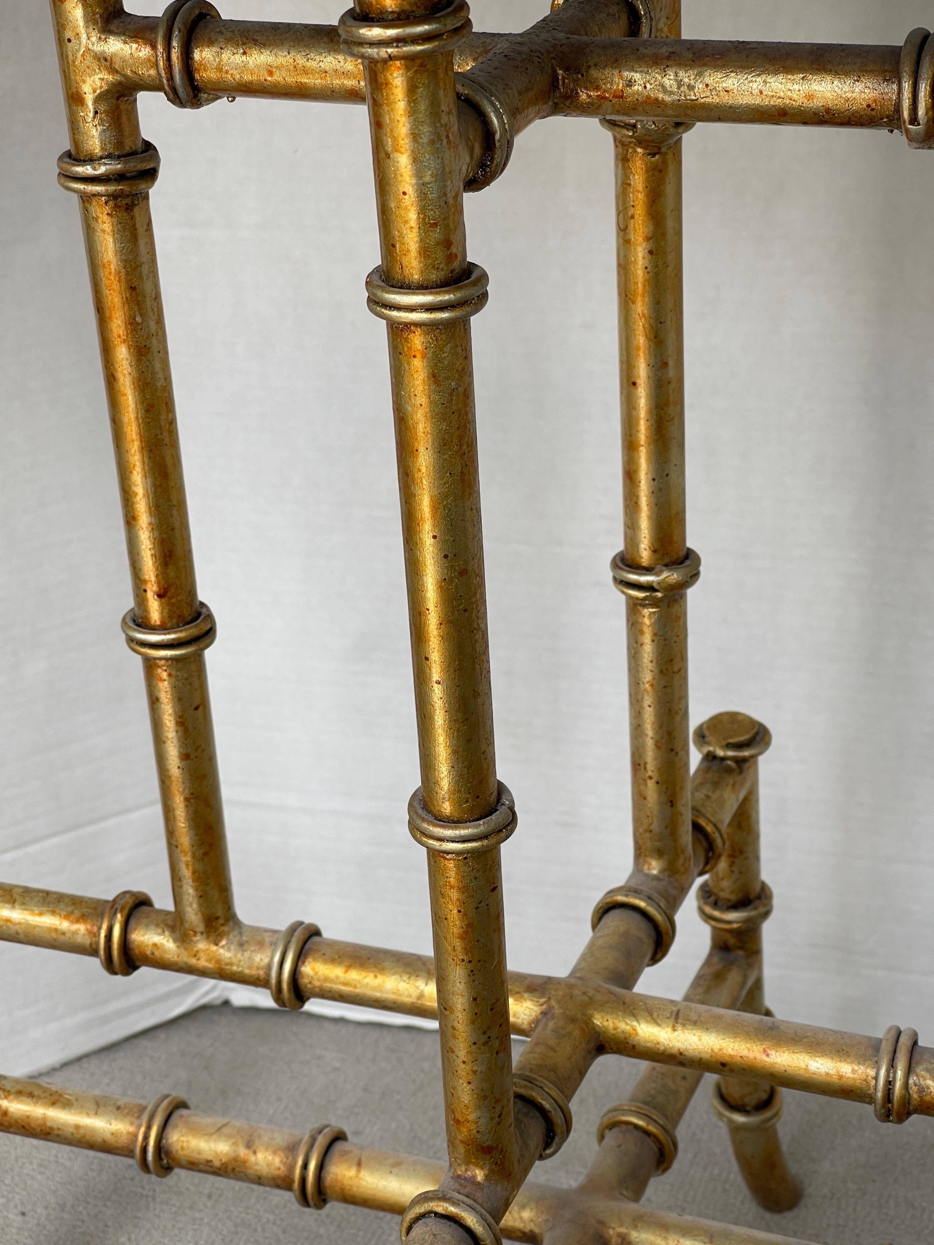 Gilt Metal Faux Bamboo $& Oval Granite Top Table In Good Condition For Sale In West Palm Beach, FL