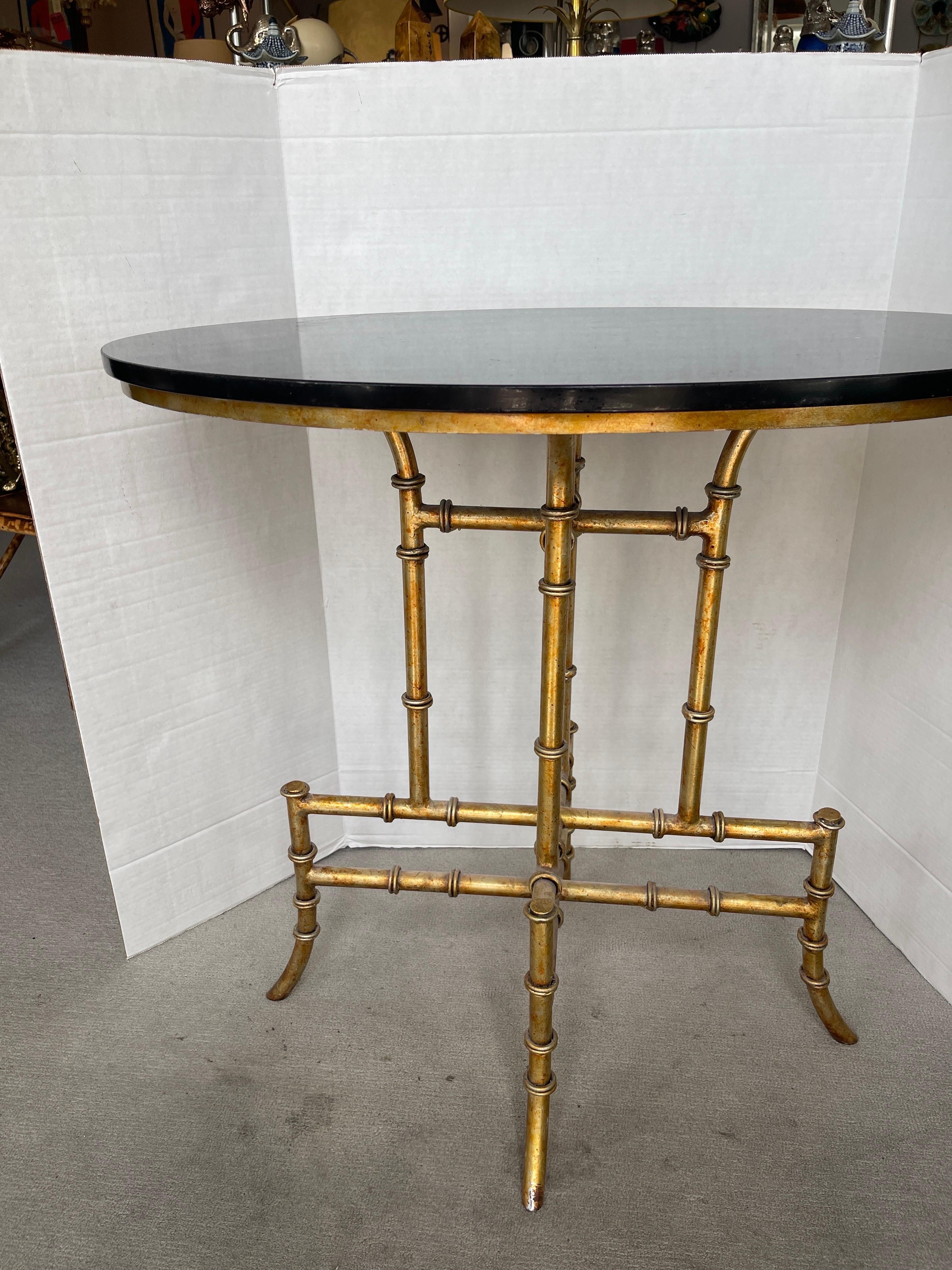 Mid-20th Century Gilt Metal Faux Bamboo $& Oval Granite Top Table For Sale