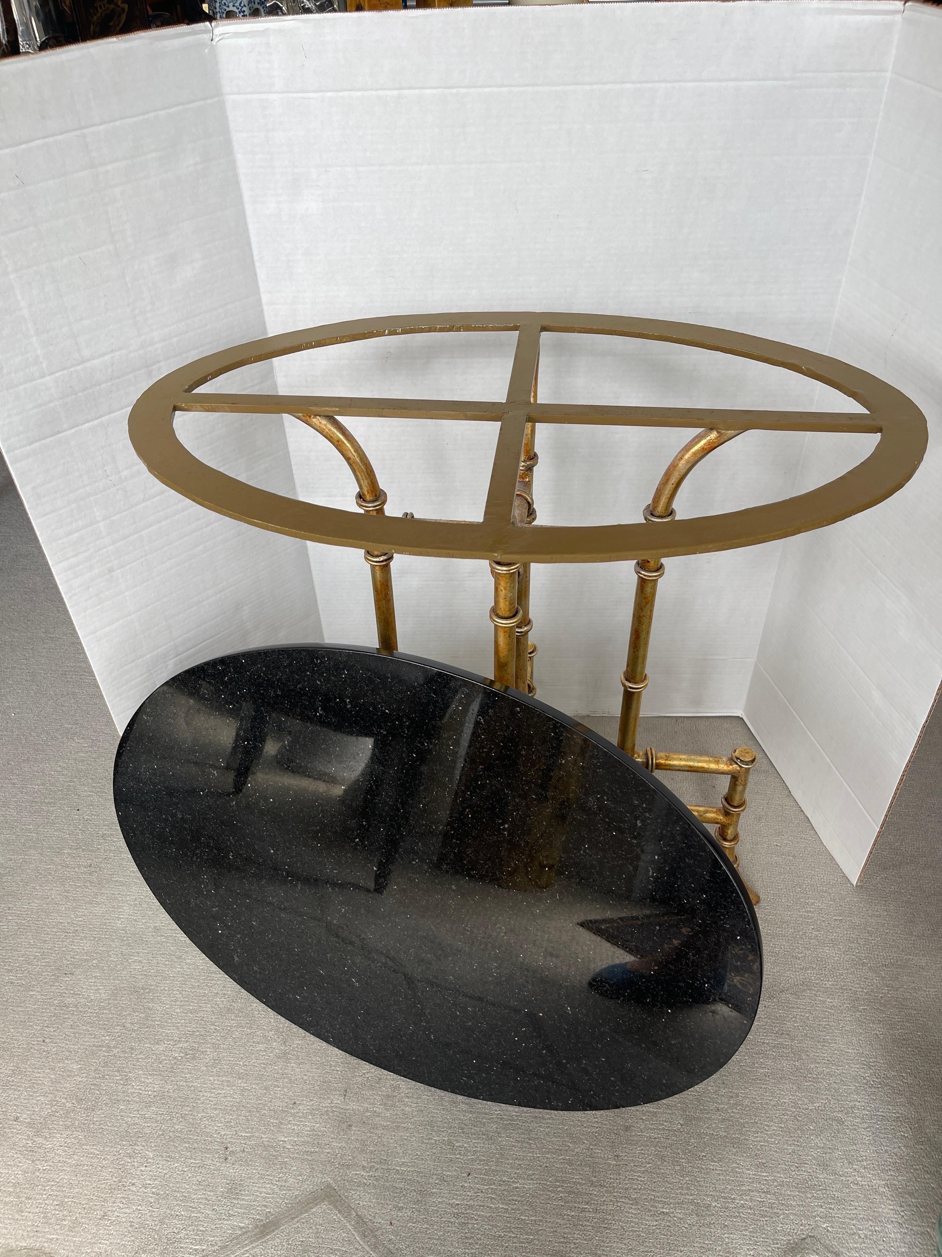 Gilt Metal Faux Bamboo $& Oval Granite Top Table For Sale 2