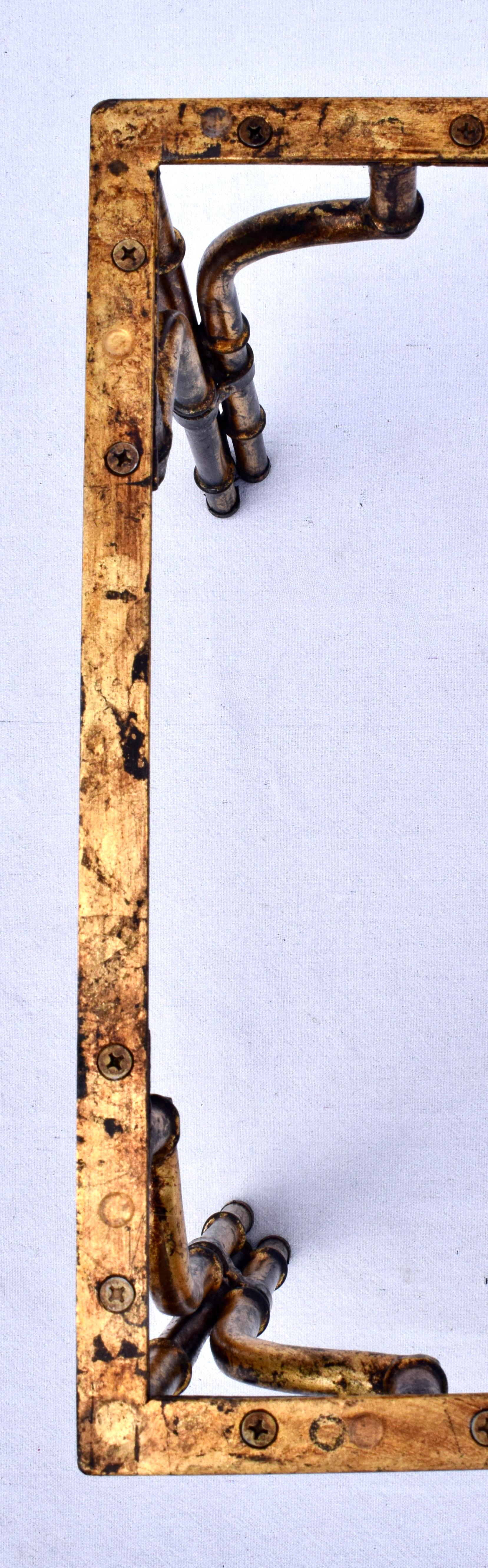 Gilt Metal Faux Bamboo Thick Glass Top Rectangle Coffee Table For Sale 2