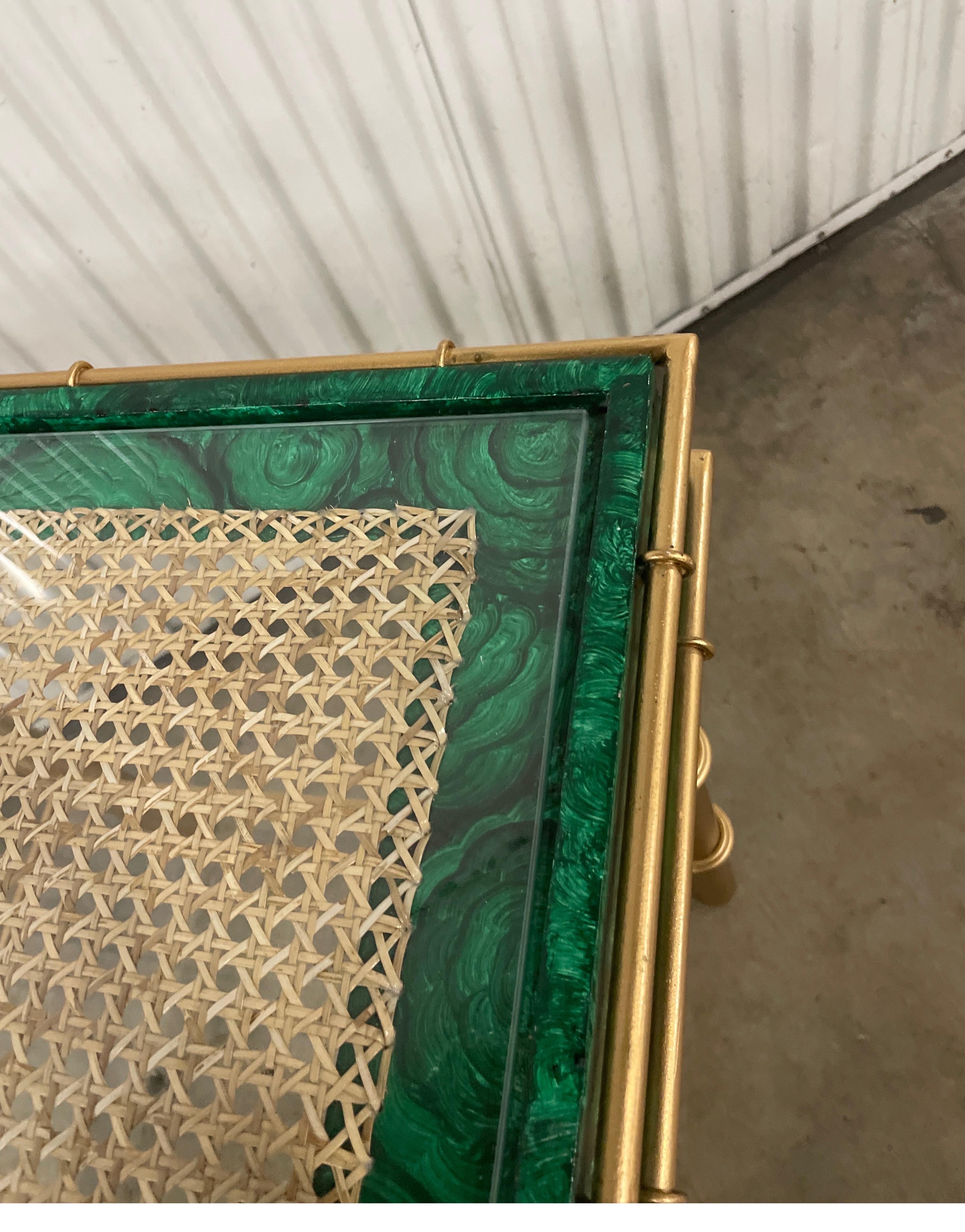 Gilt Metal & Faux Malachite Two-Tiered Side Table For Sale 2