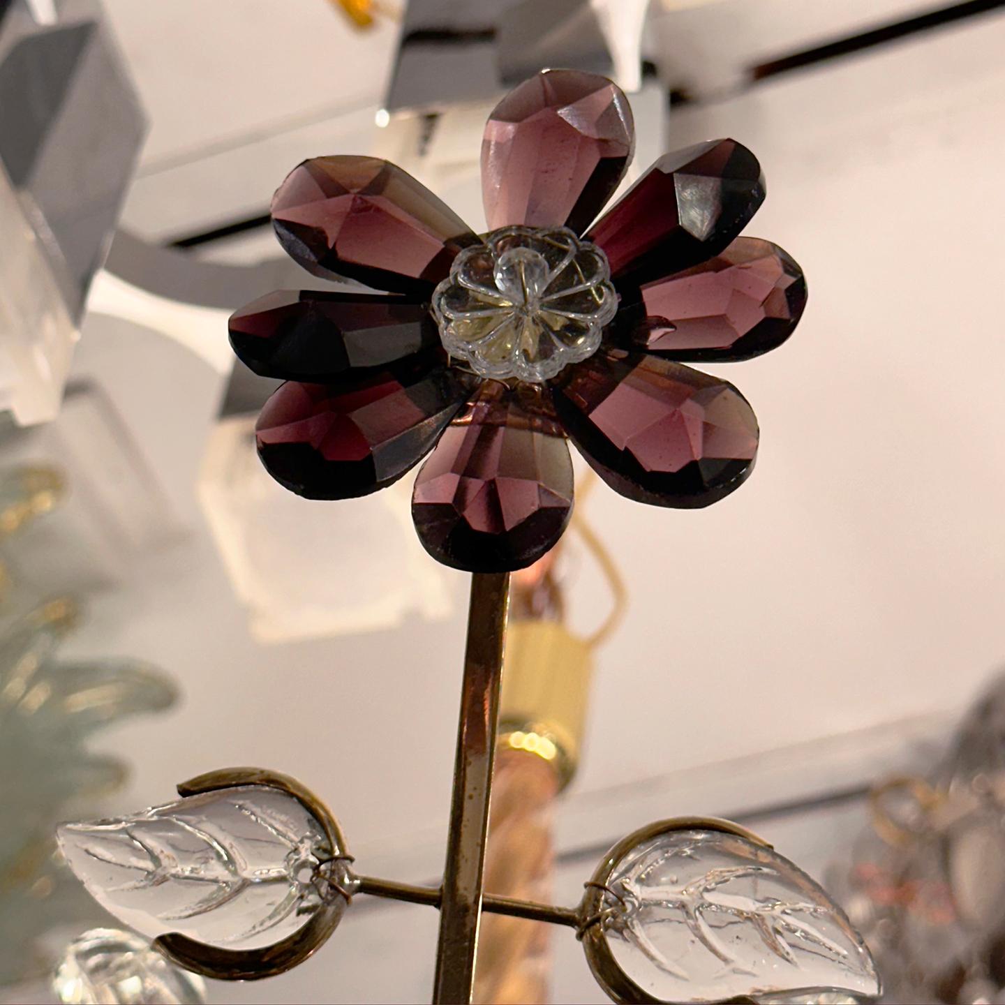 Mid-20th Century Gilt Metal Fixture with Amethyst Crystal Flowers For Sale