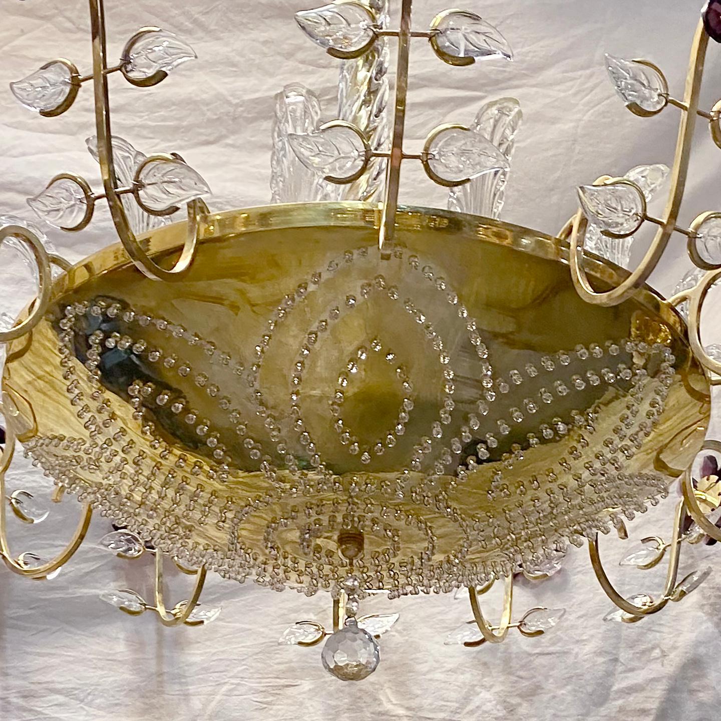 Gilt Metal Fixture with Amethyst Crystal Flowers In Good Condition For Sale In New York, NY