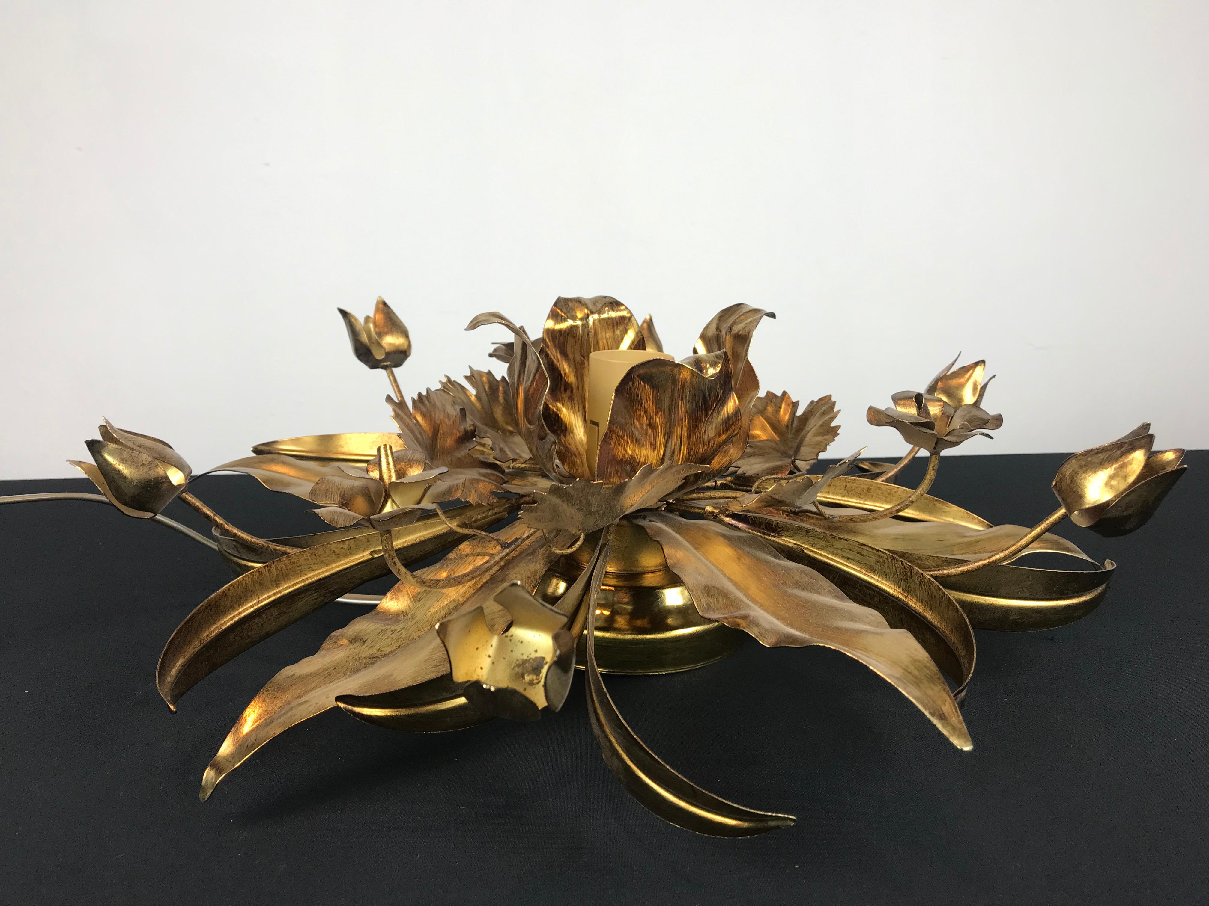 Gilt Metal Flower Flushmount or Floral Wall Light In Good Condition In Antwerp, BE