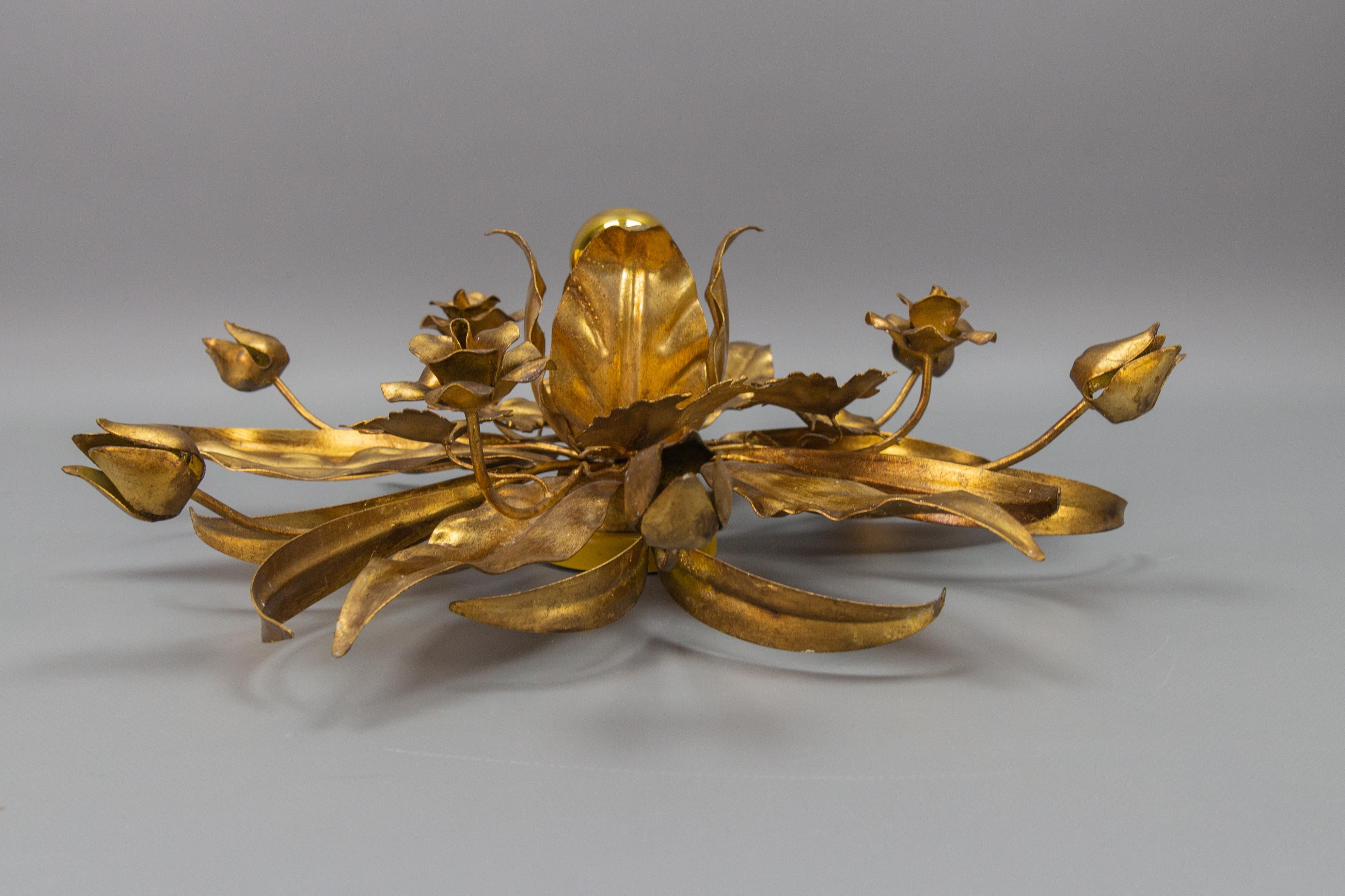 Gilt Metal Flower Shaped Flush Mount or Wall Lamp by Hans Kögl, 1970s For Sale 5
