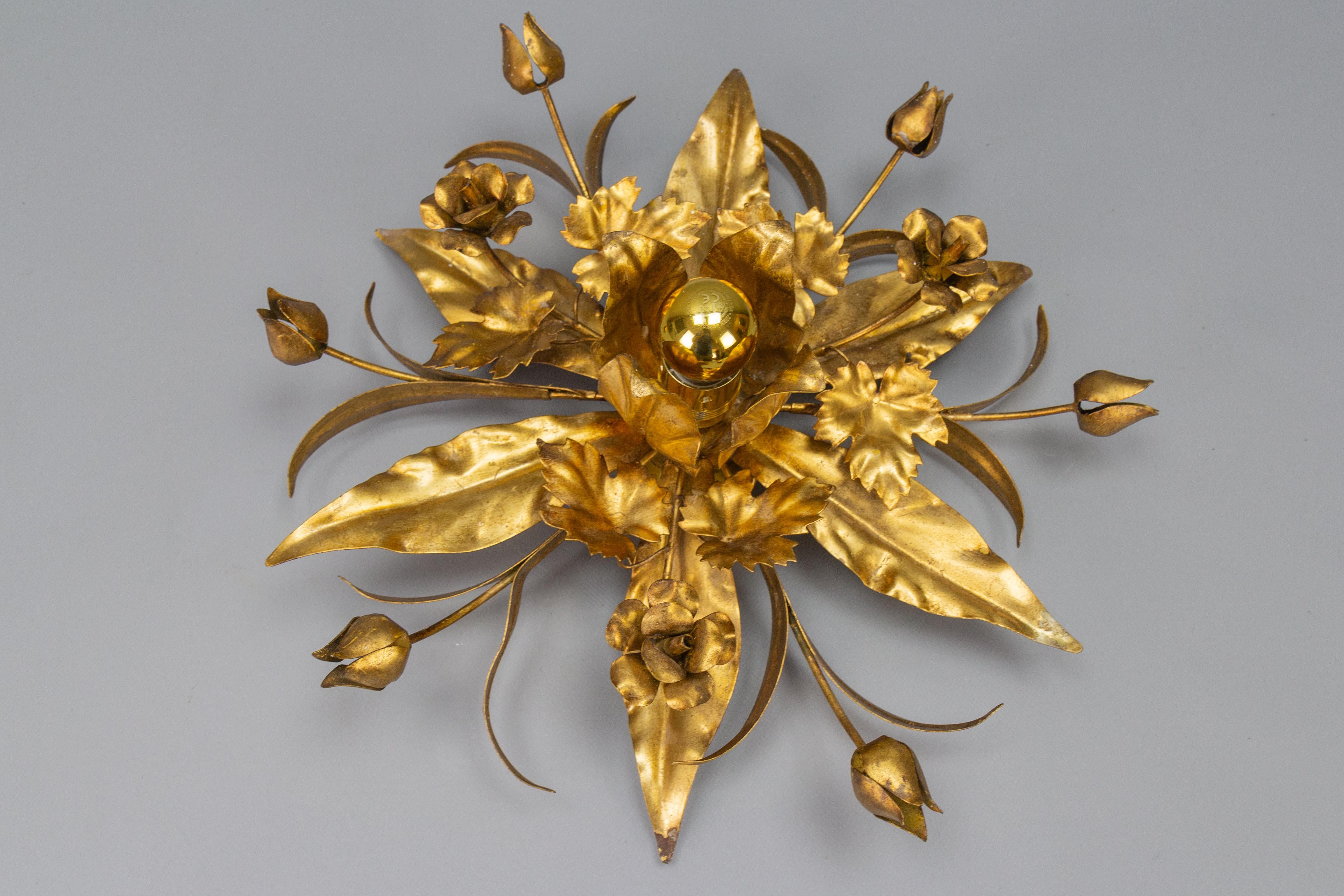 Gilt Metal Flower Shaped Flush Mount or Wall Lamp by Hans Kögl, 1970s For Sale 9