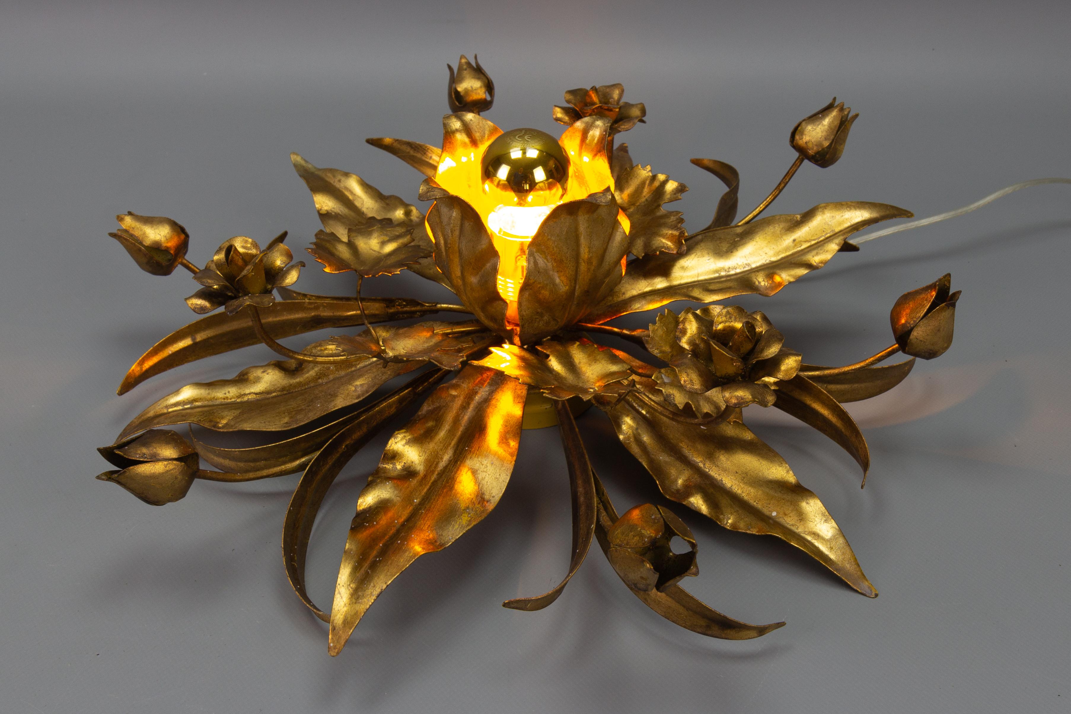 Gilt Metal Flower Shaped Flush Mount or Wall Lamp by Hans Kögl, 1970s For Sale 2
