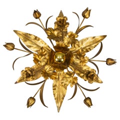 Retro Gilt Metal Flower Shaped Flush Mount or Wall Lamp by Hans Kögl, 1970s