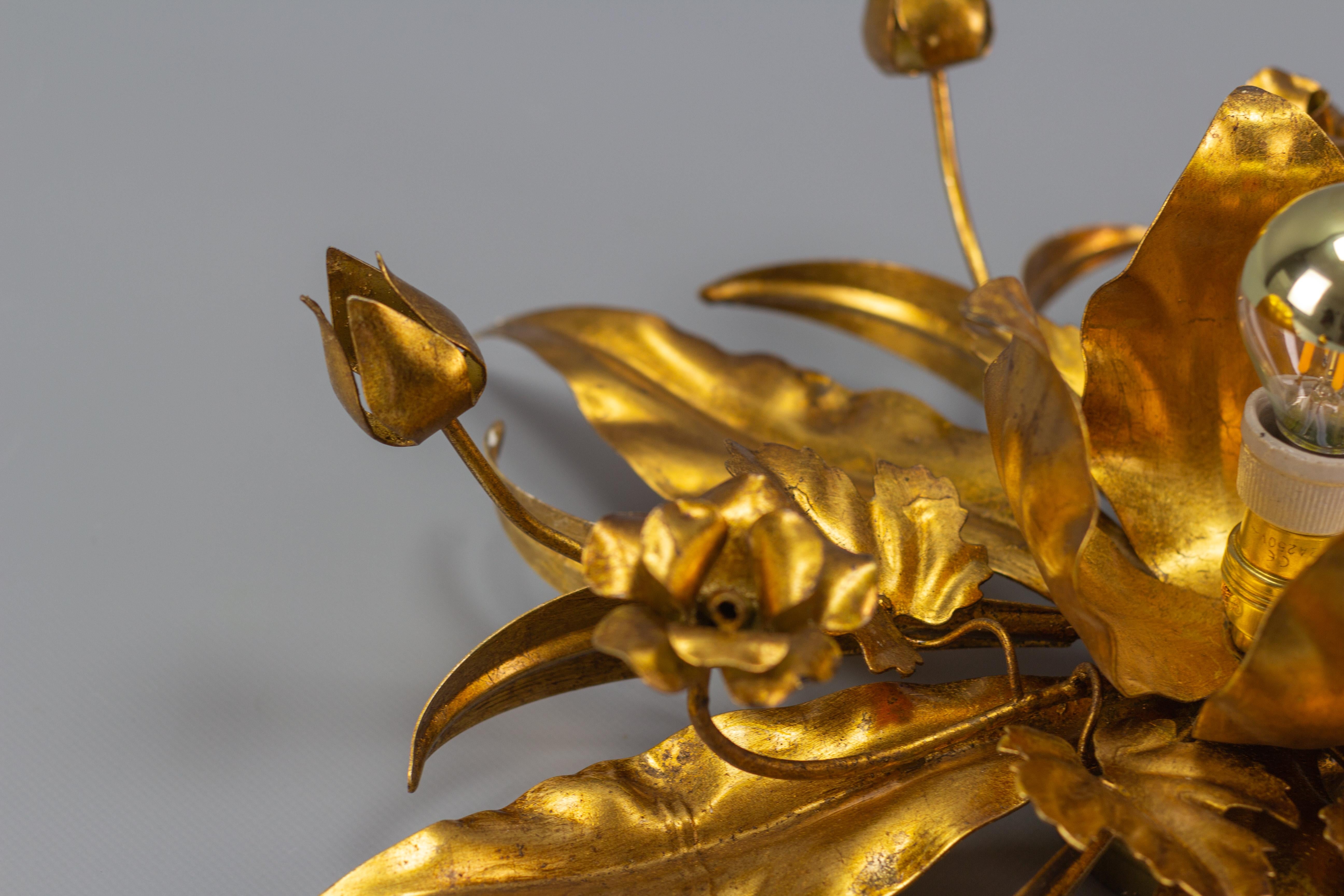 Late 20th Century Gilt Metal Flower Shaped Flush Mount or Wall Light by Hans Kögl