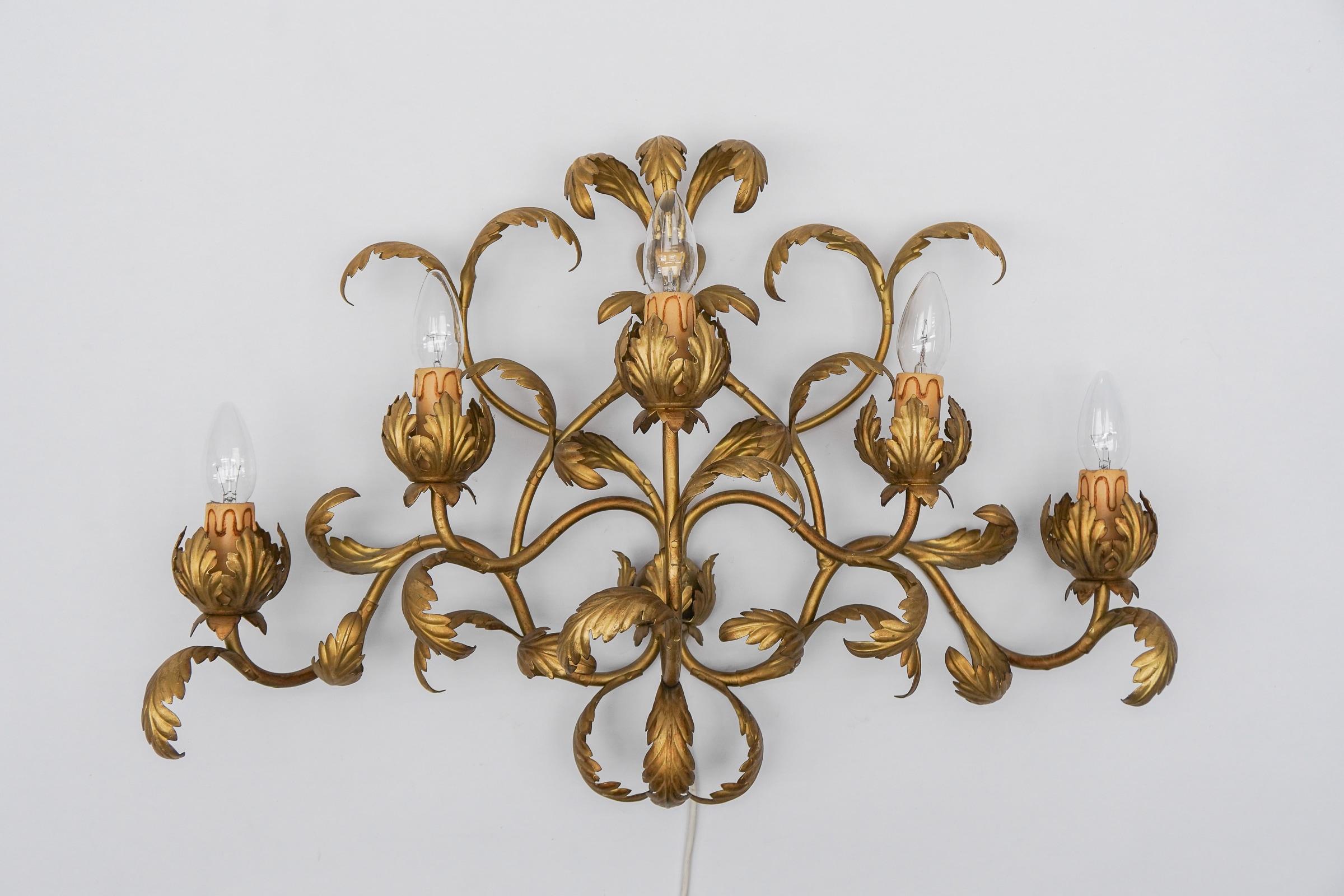 Gilt Metal Flower Wall Light Sconce by Hans Kögl, Germany For Sale 7