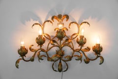 Gilt Metal Flower Wall Light Sconce by Hans Kögl, Germany