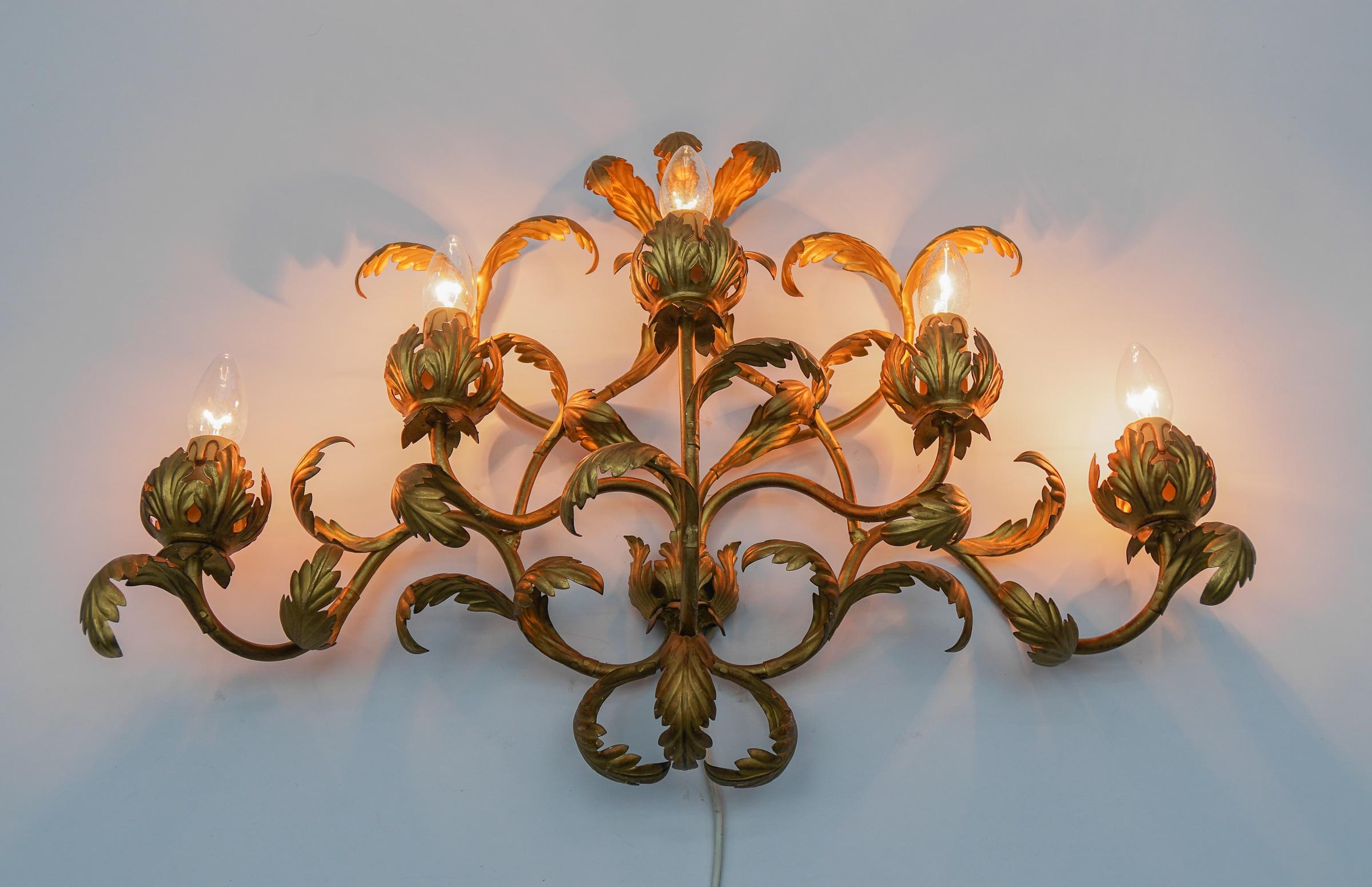 Late 20th Century Gilt Metal Flower Wall Light Sconce by Hans Kögl, Germany For Sale