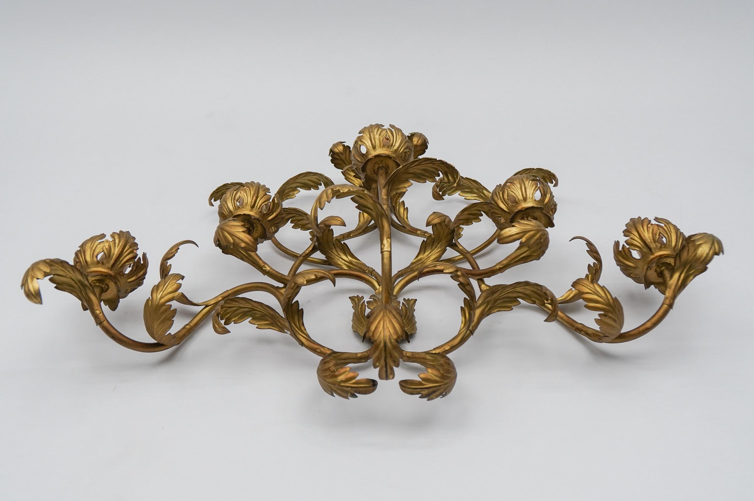 Gilt Metal Flower Wall Light Sconce by Hans Kögl, Germany For Sale 1