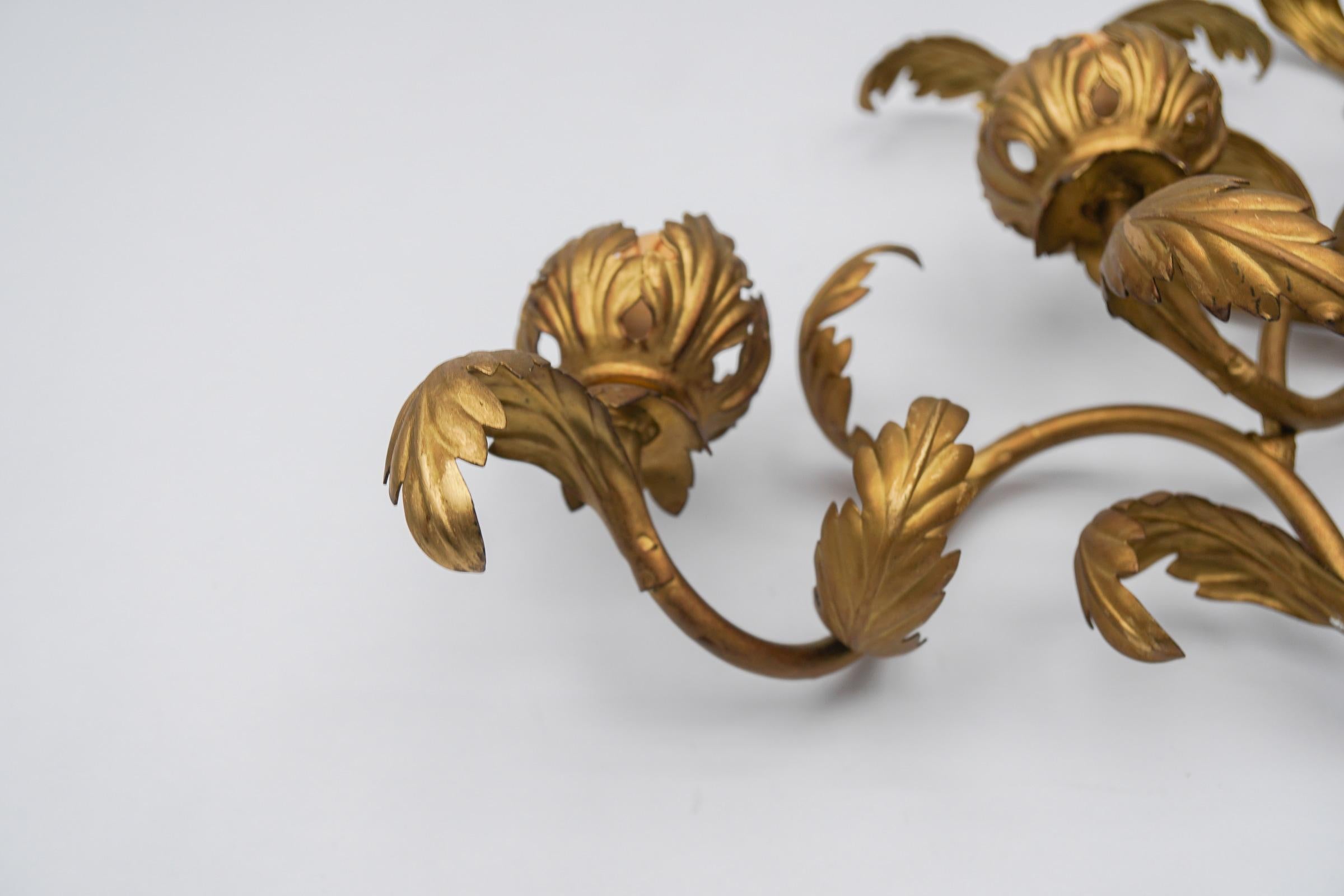 Gilt Metal Flower Wall Light Sconce by Hans Kögl, Germany For Sale 4