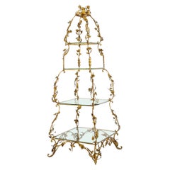 Gilt Metal Flowers Decorated Italian Pyramid Shape Display Shelves Etagere Table