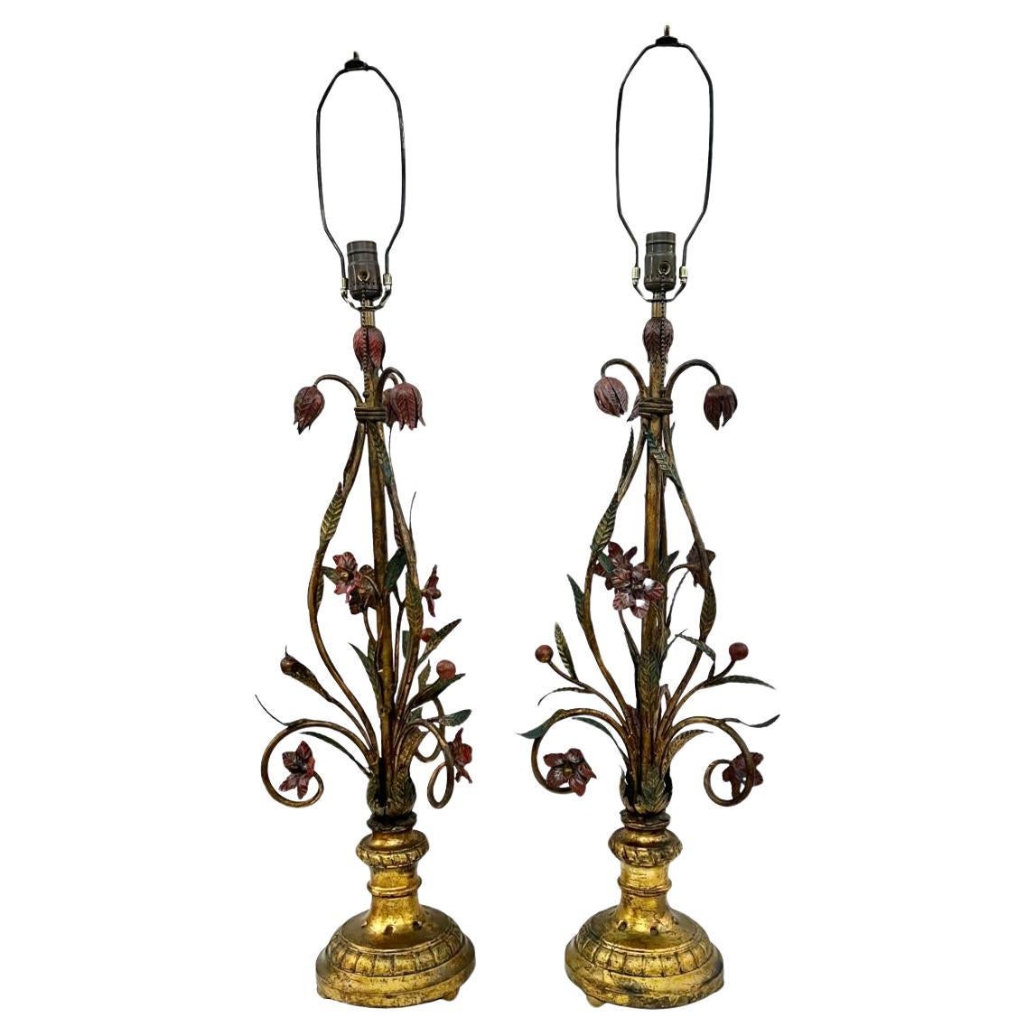 Lampade con fogliame in metallo dorato