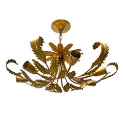 Vergoldete Foliage-Leuchte aus Metall, Mid-Century