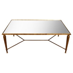 Vintage Gilt Metal French Style Coffee Table with Mirror Top