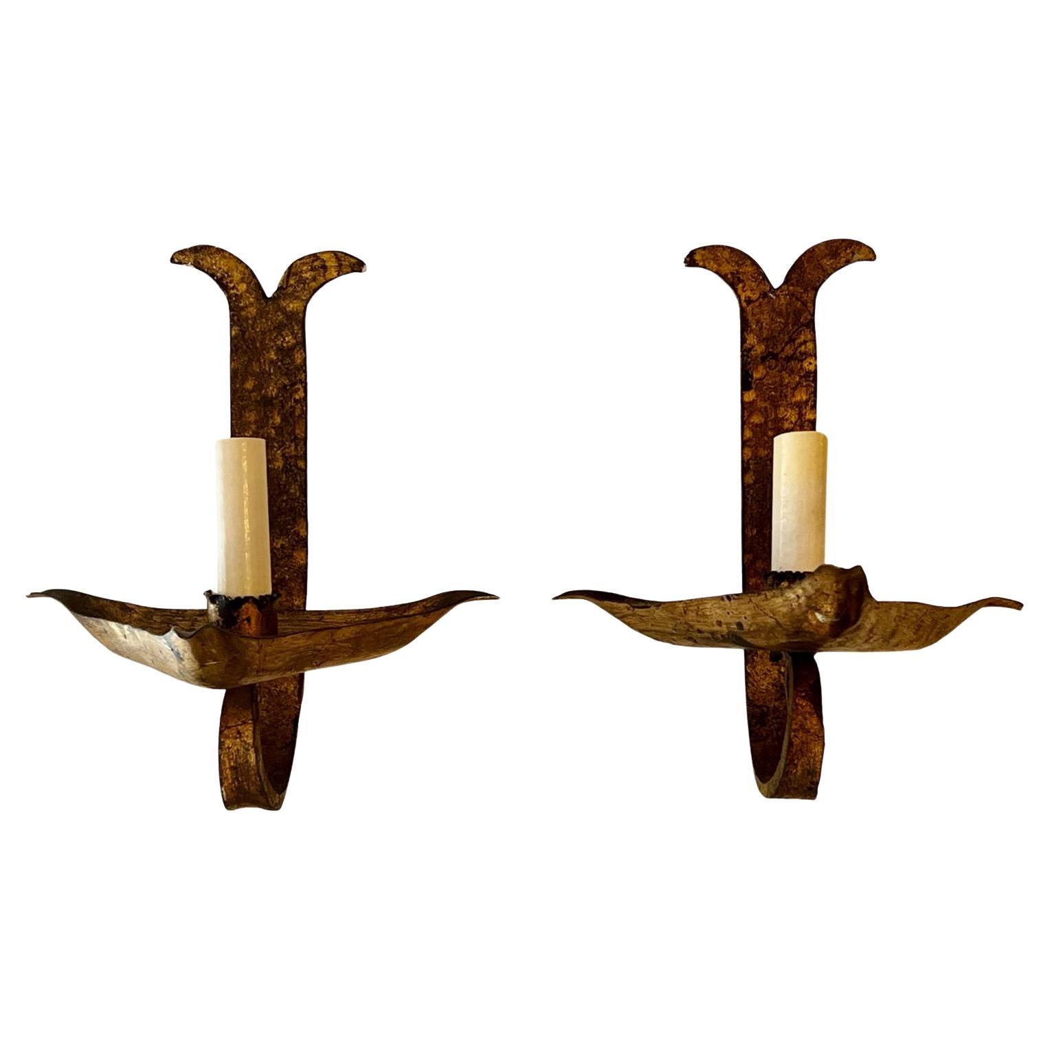 Gilt Metal Hammered Iron Sconces