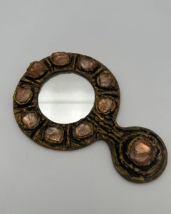 Gilt Metal Hand Mirror In the Style of Line Vautrin, Italy, circa 1970