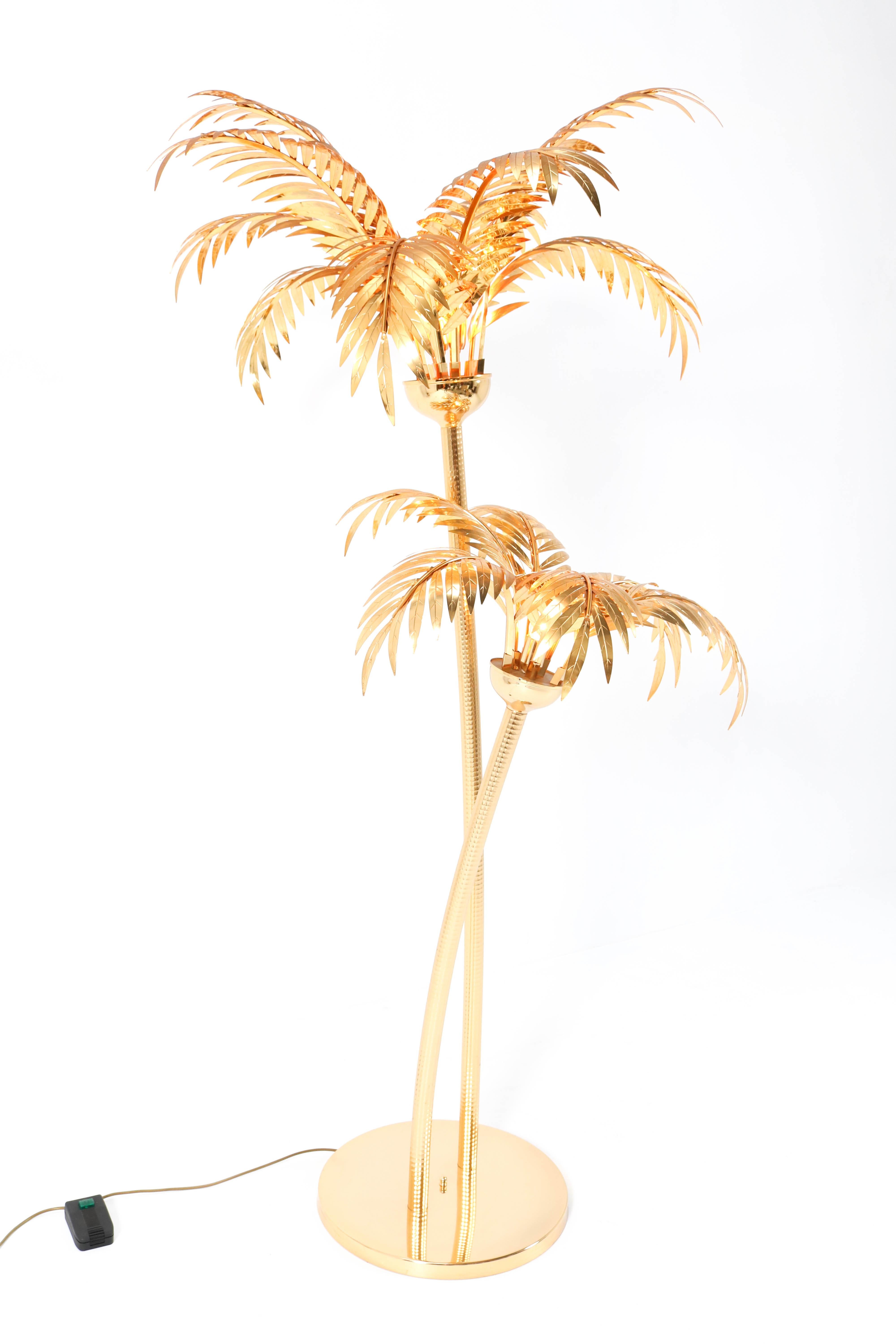 Gilt Metal Hollywood Regency Palm Tree Floor Lamp Maison Baguès Style 7