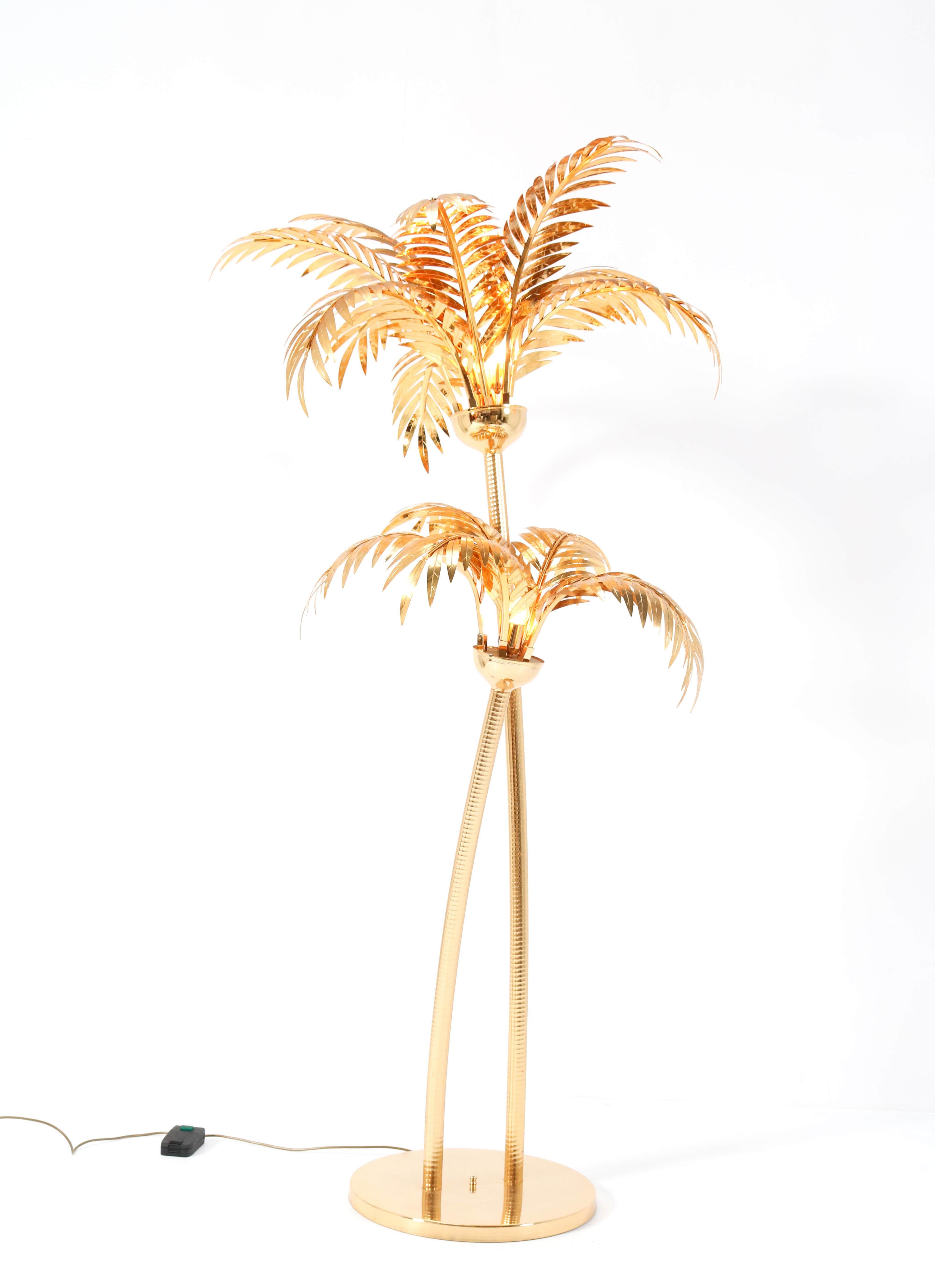 French Gilt Metal Hollywood Regency Palm Tree Floor Lamp Maison Baguès Style