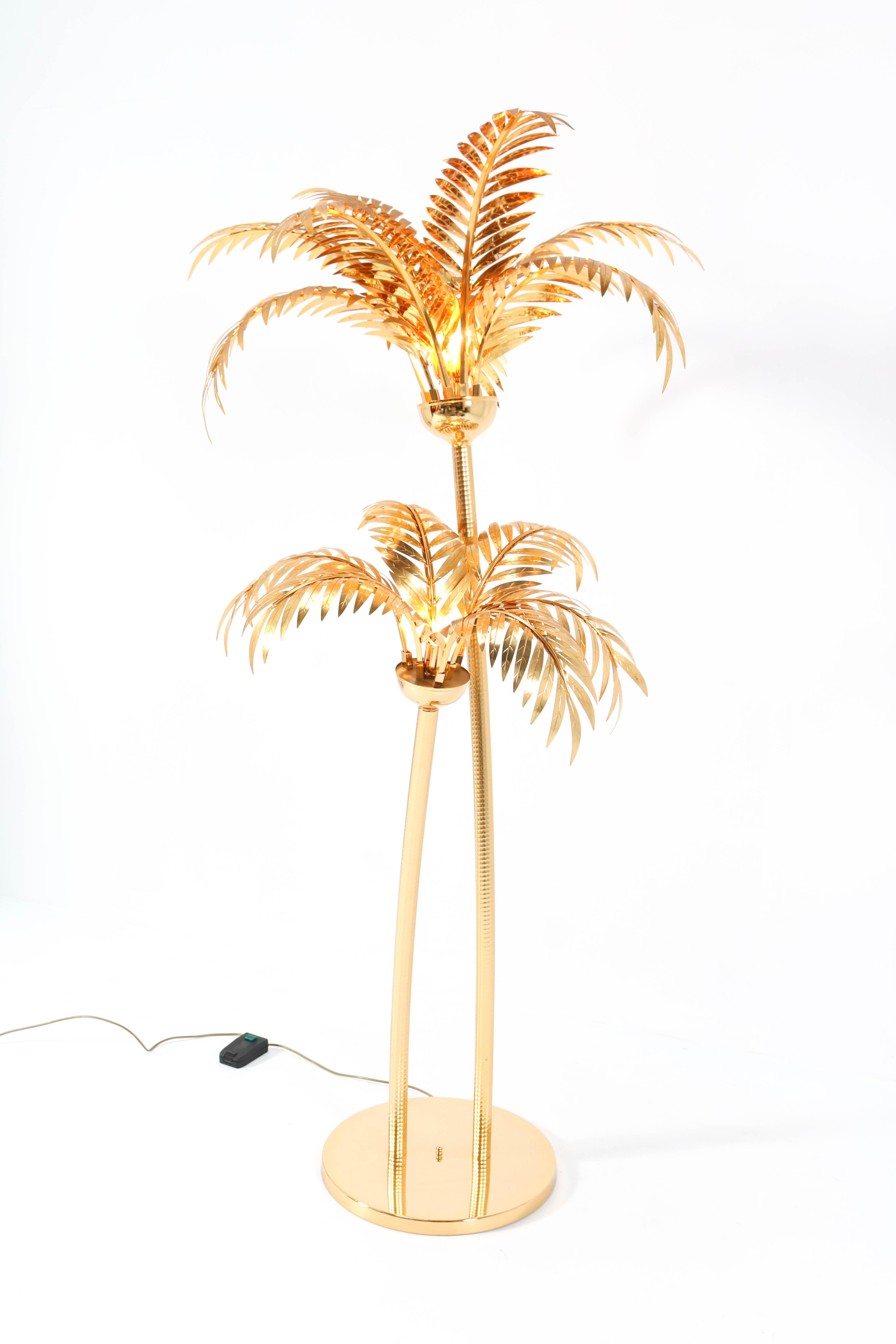 Gilt Metal Hollywood Regency Palm Tree Floor Lamp Maison Baguès Style In Good Condition In Amsterdam, NL