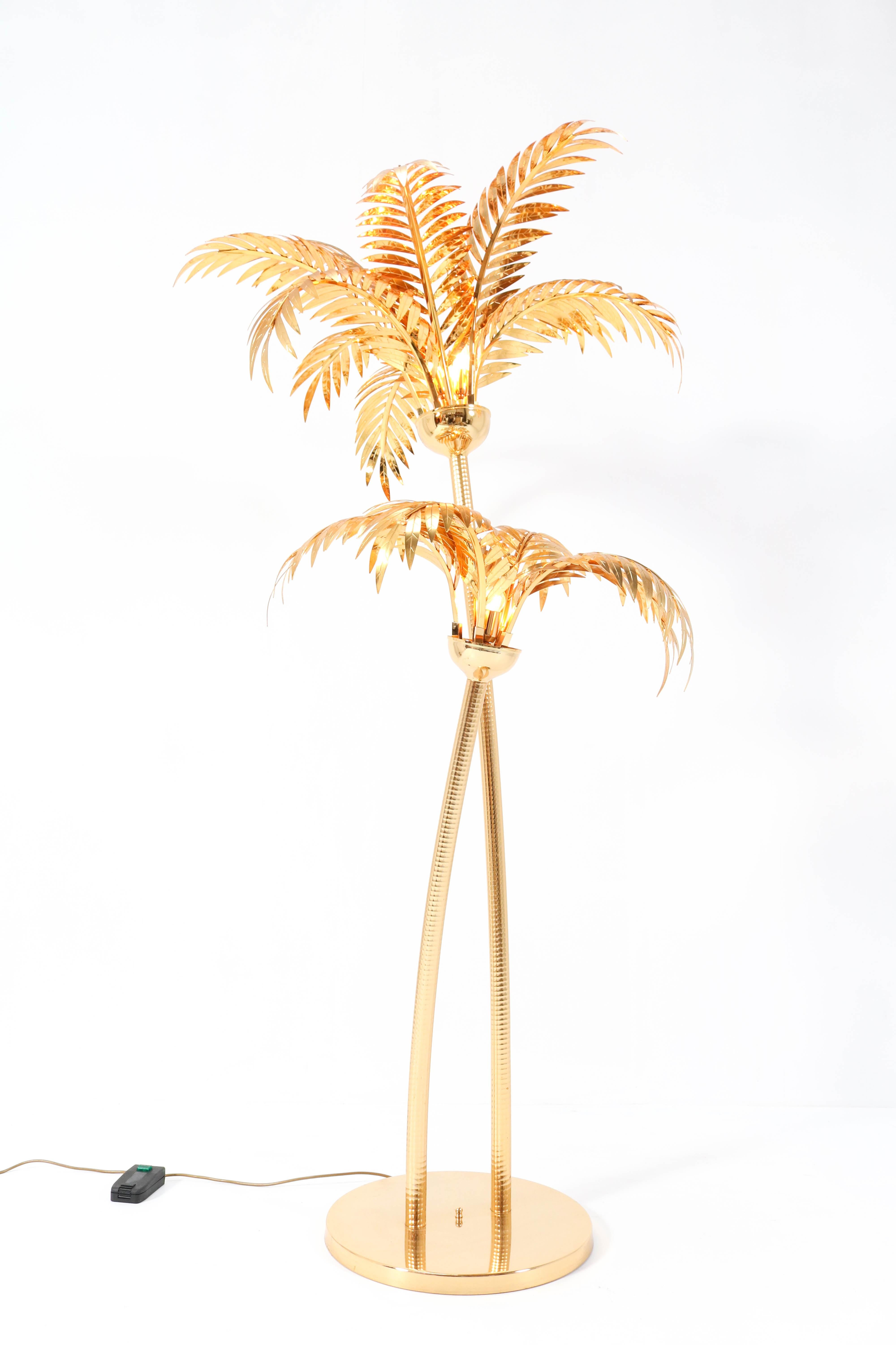 Gilt Metal Hollywood Regency Palm Tree Floor Lamp Maison Baguès Style 1