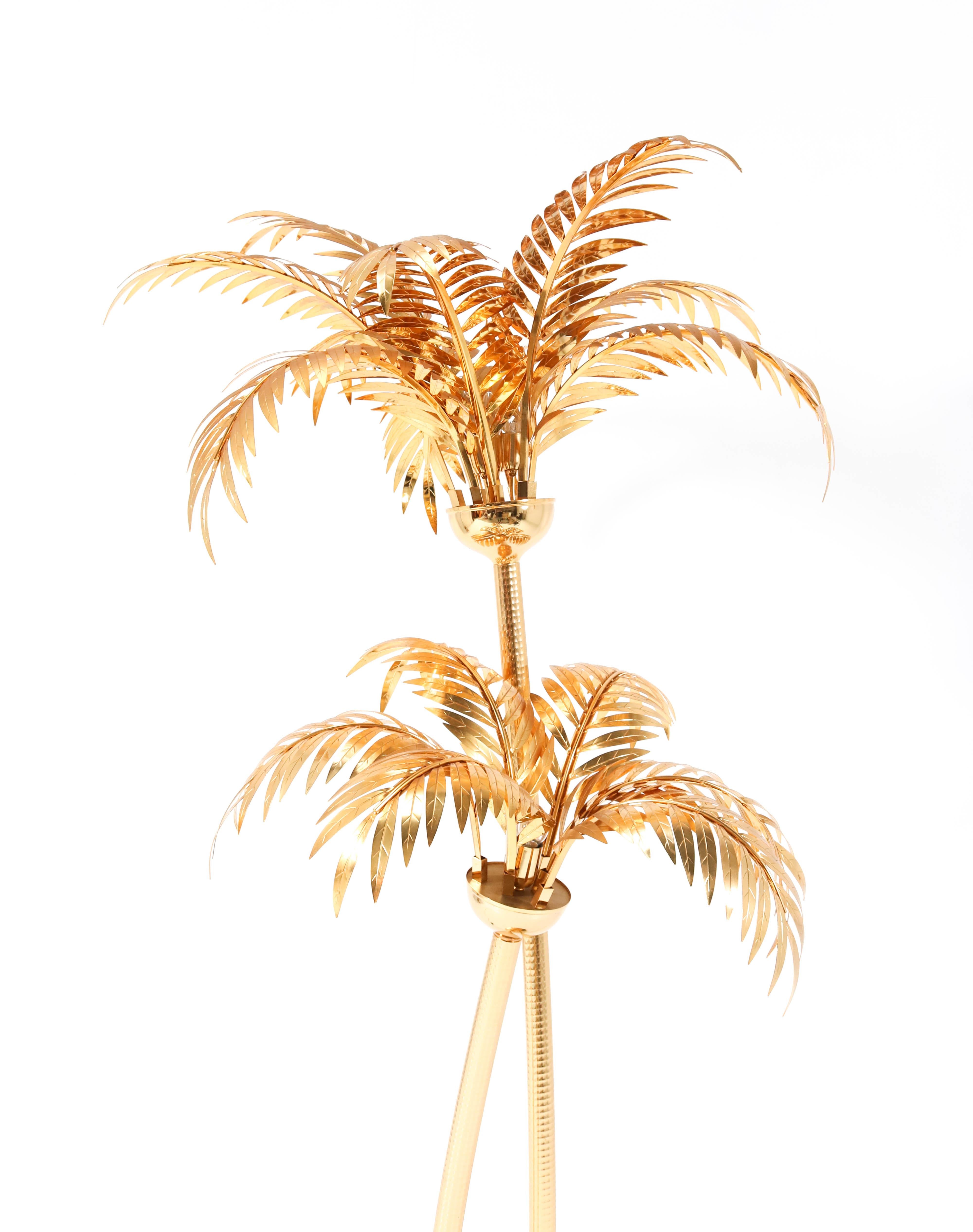 Gilt Metal Hollywood Regency Palm Tree Floor Lamp Maison Baguès Style 3