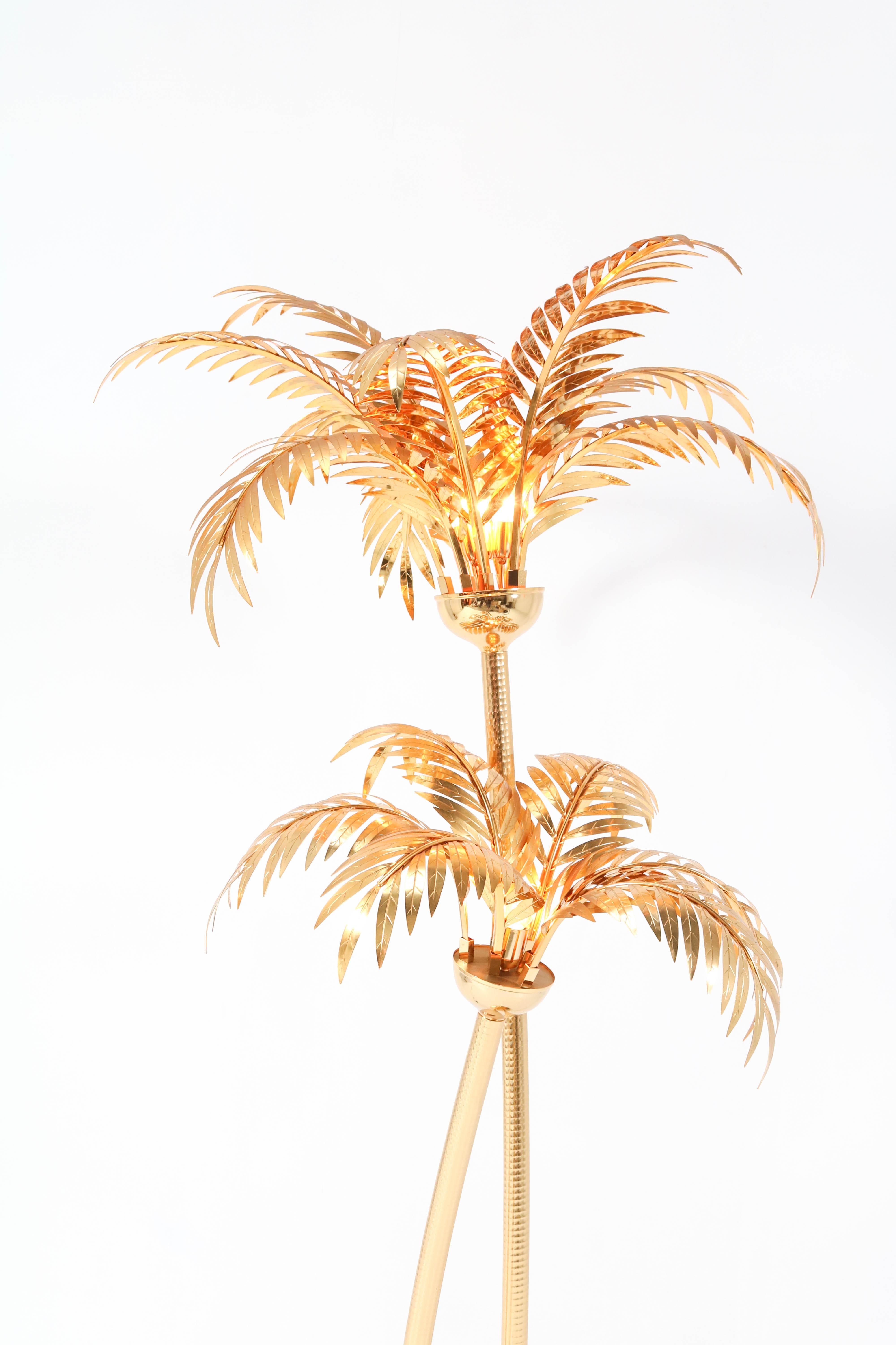 Gilt Metal Hollywood Regency Palm Tree Floor Lamp Maison Baguès Style 4