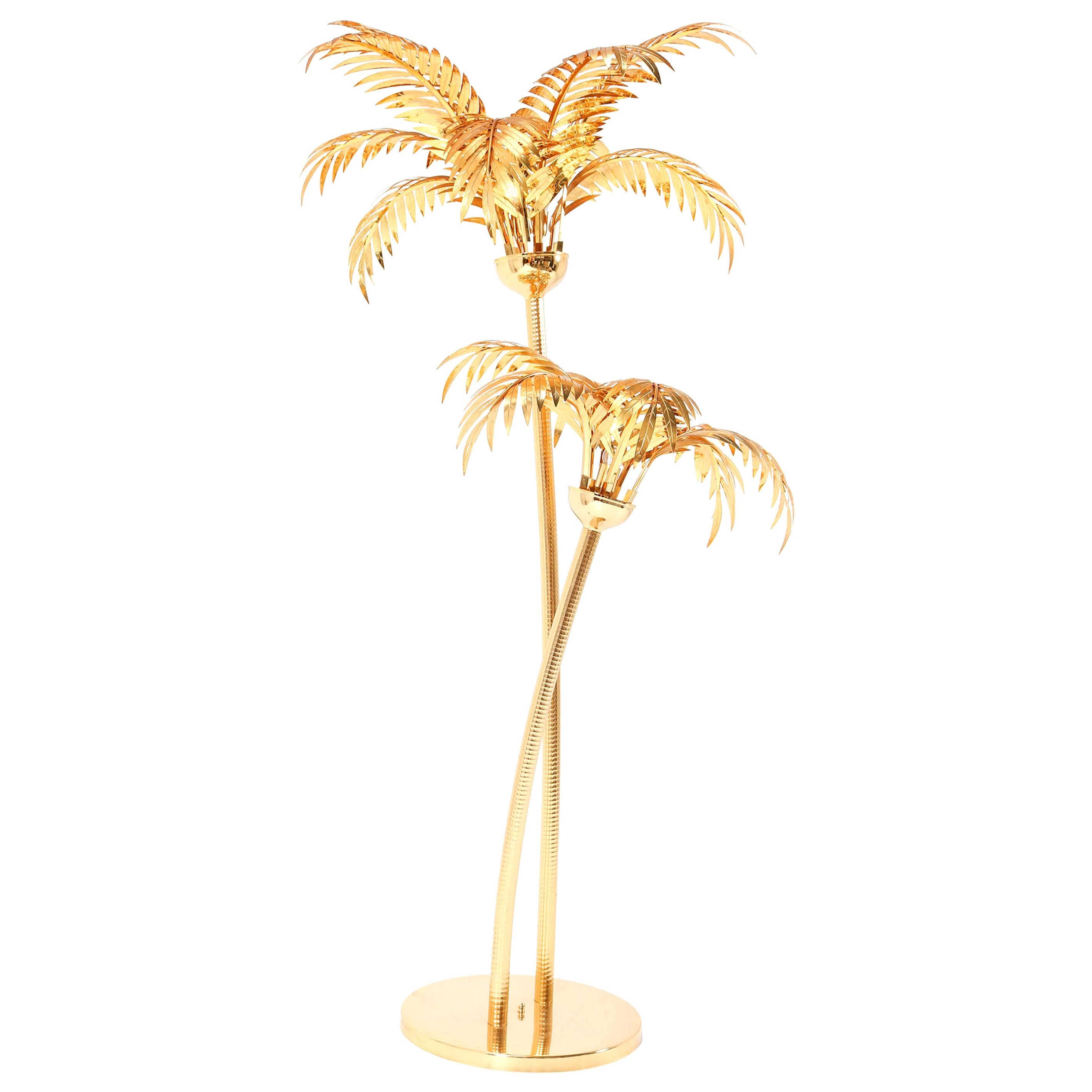 Gilt Metal Hollywood Regency Palm Tree Floor Lamp Maison Baguès Style