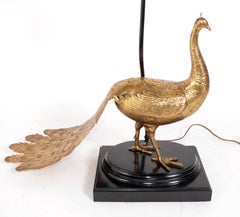 Gilt Metal Hollywood Regency Peacock Lamp Tony Duquette Era Mid Century Modern