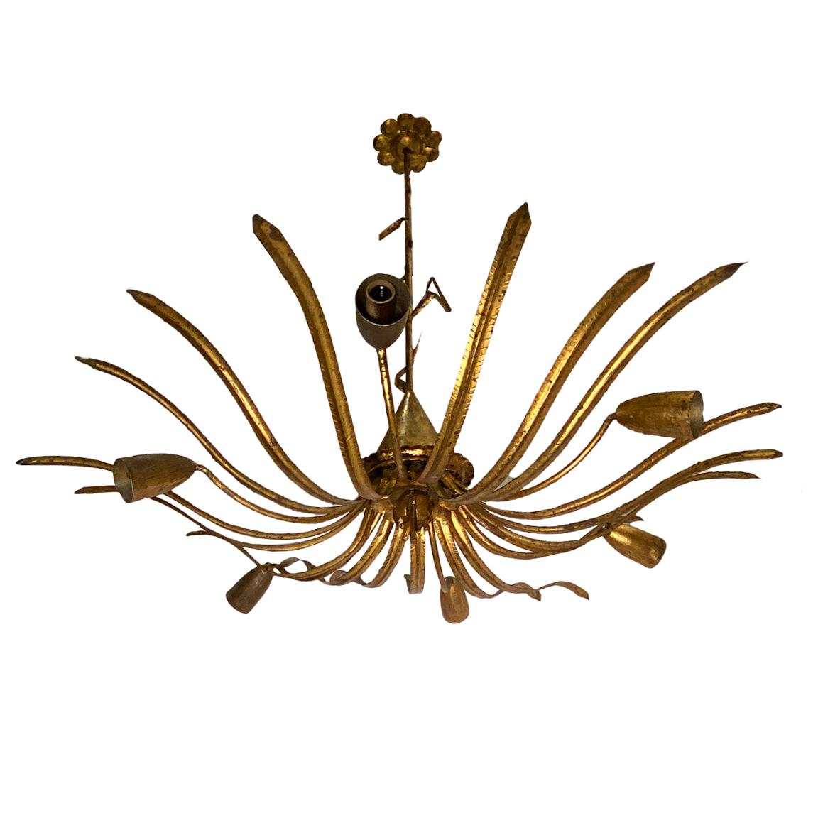 Mid-20th Century Gilt Metal Italian Mid Century Chandelier For Sale