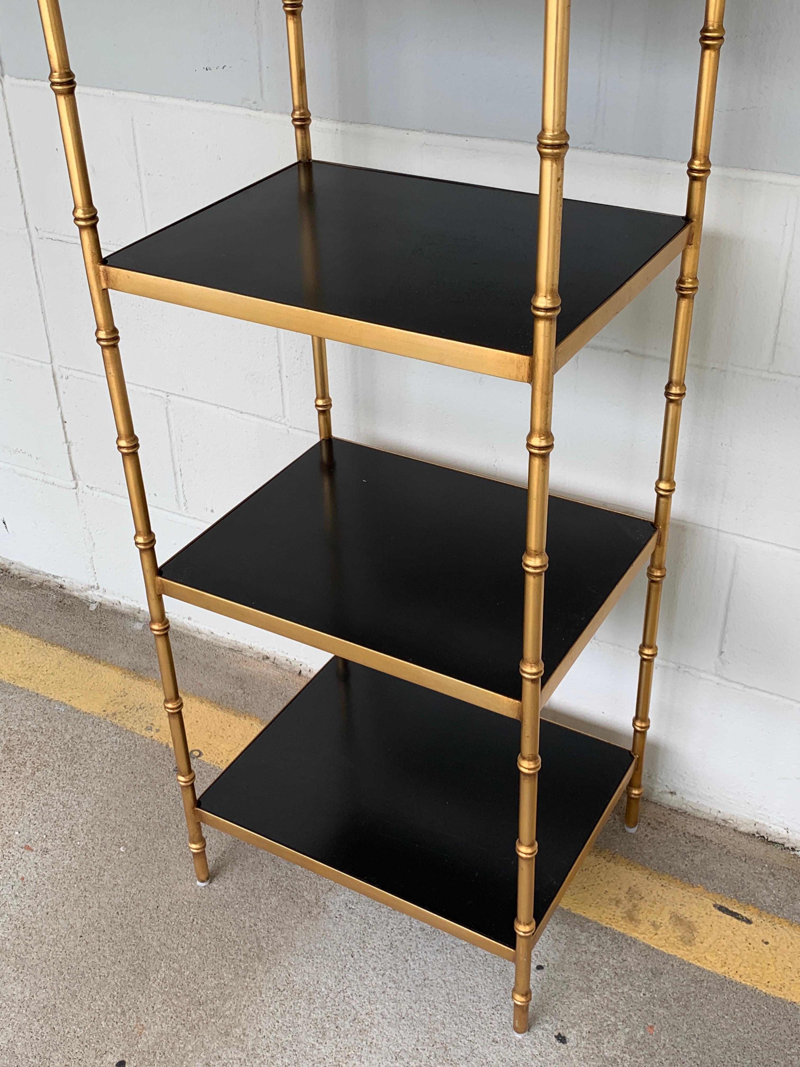 Gilt Metal & Lacquered Faux Bamboo Étagère in the Style of Maison Jansen In Good Condition For Sale In Atlanta, GA