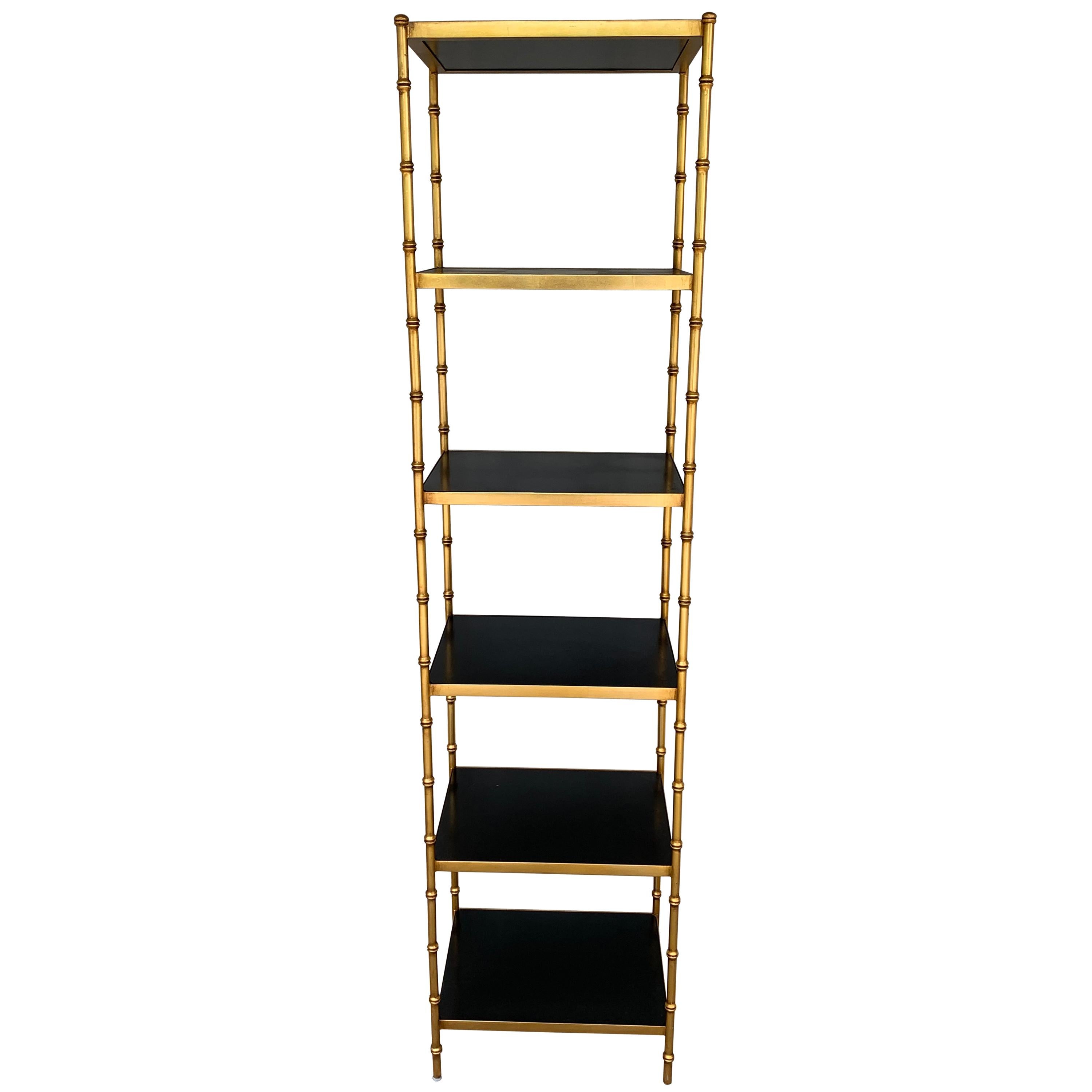 Gilt Metal & Lacquered Faux Bamboo Étagère in the Style of Maison Jansen For Sale