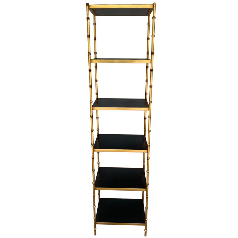 Gilt Metal And Lacquered Faux Bamboo Etagere In The Style Of