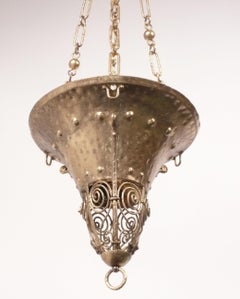 Gilt Metal Lantern Pendant Chandelier Weiner Werkstatte Secession Style